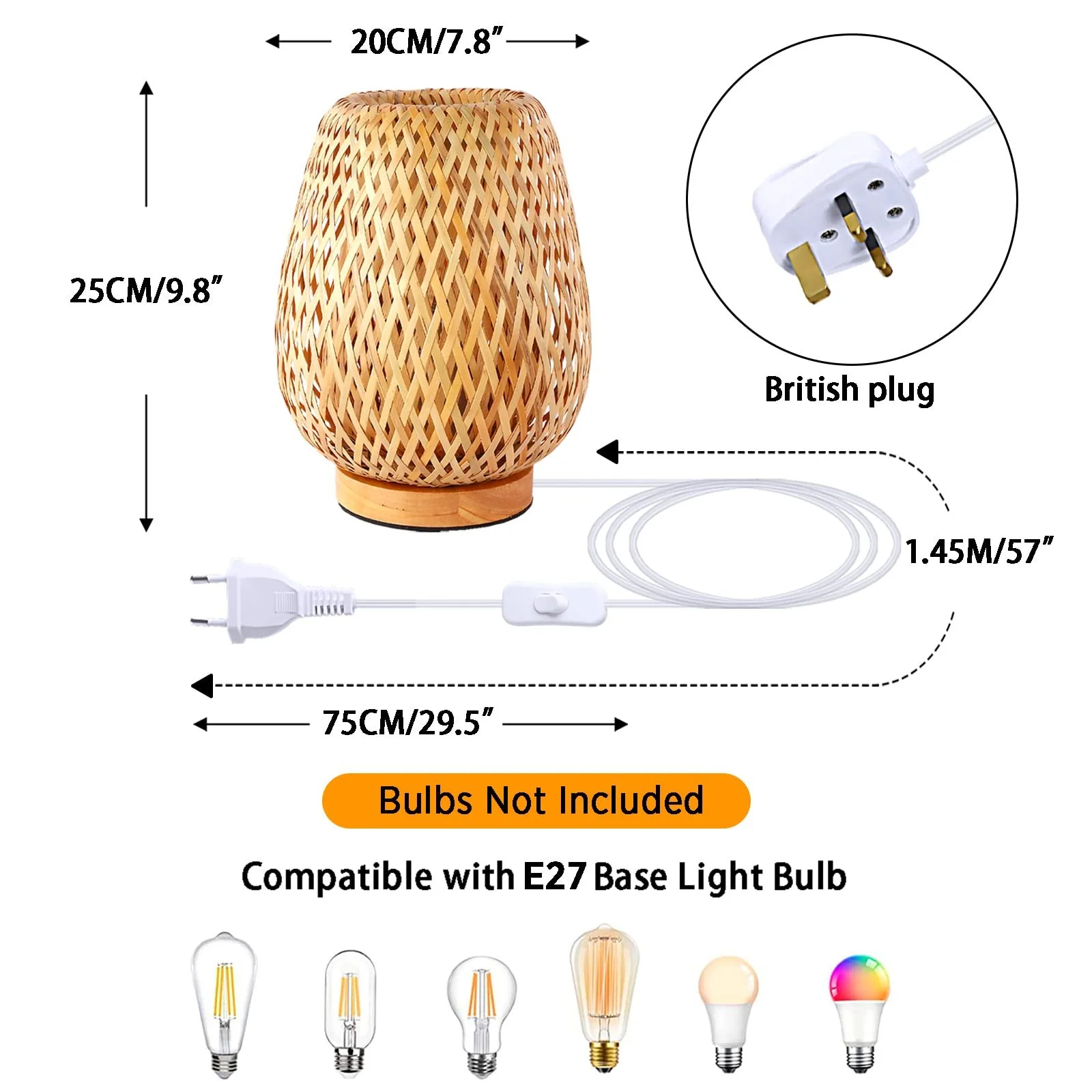 Настільна лампа ручної роботи Boho бамбукова плетена E27, фото №5