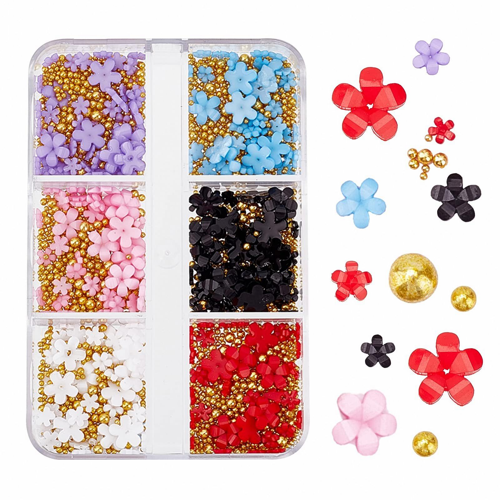 Цветок NICENEEDED 3D Украшения для ногтей с золотыми бусинами Пятилепестковый Цветок Камни для ногтей из акриловой смолы (6 цветов), фото №6