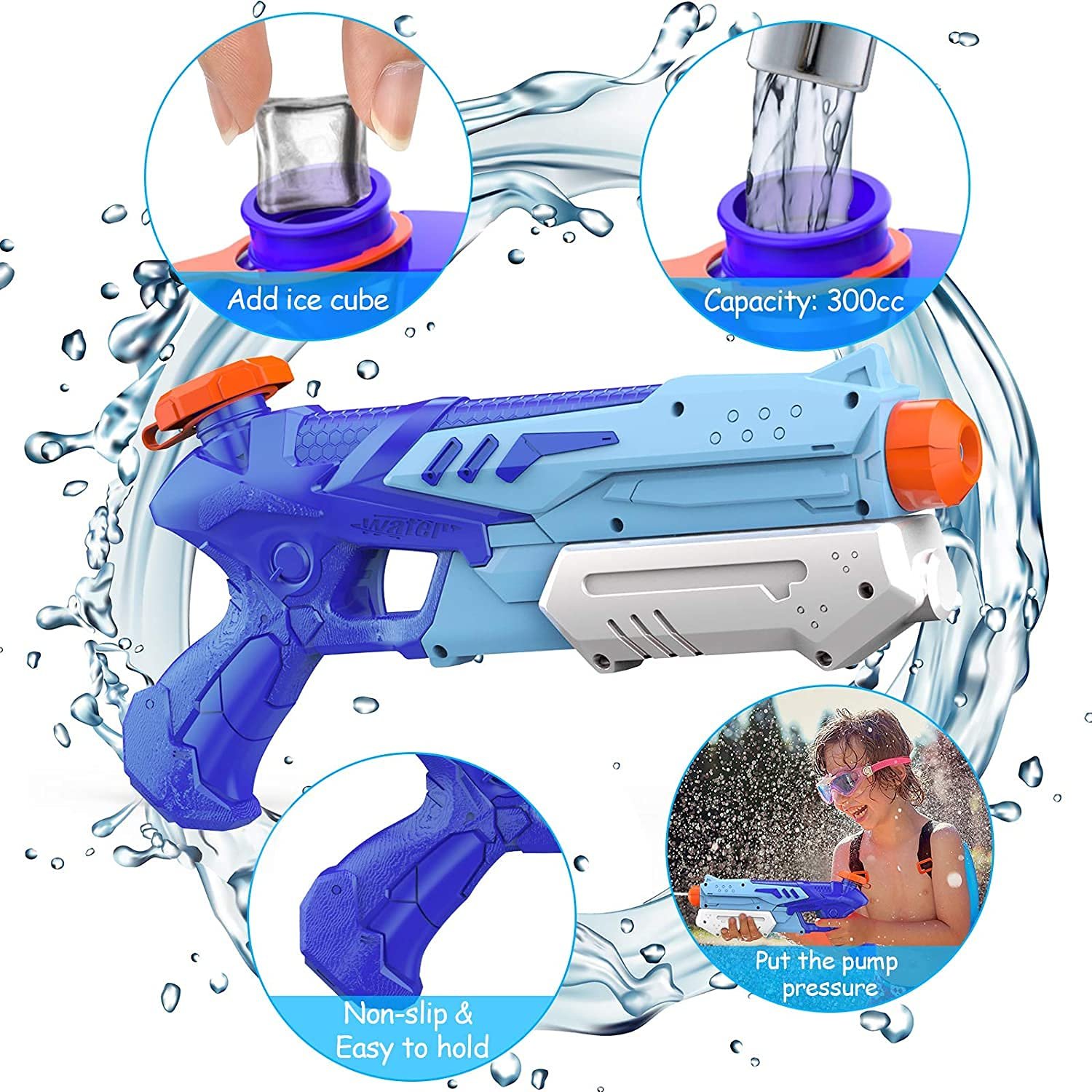 Пистолет водяной Kiztoys Super Squirt 300 мл, дальность 10 метров, 2 шт, фото №4