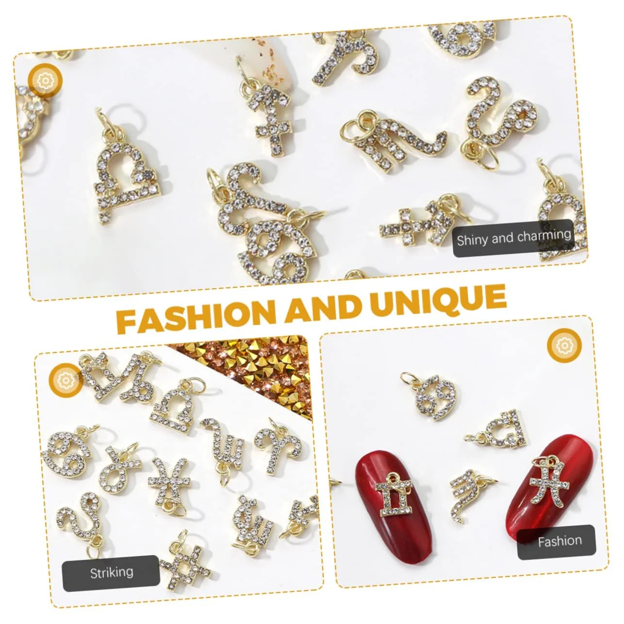 Украшения для ногтей Healvian, 12 шт, набор для маникюра, золото, двенадцать знаков зодиака, подвески, украшения для маникюра, эмблемы, стразы, шармы для маникюра, объемные аксессуары, фото №8
