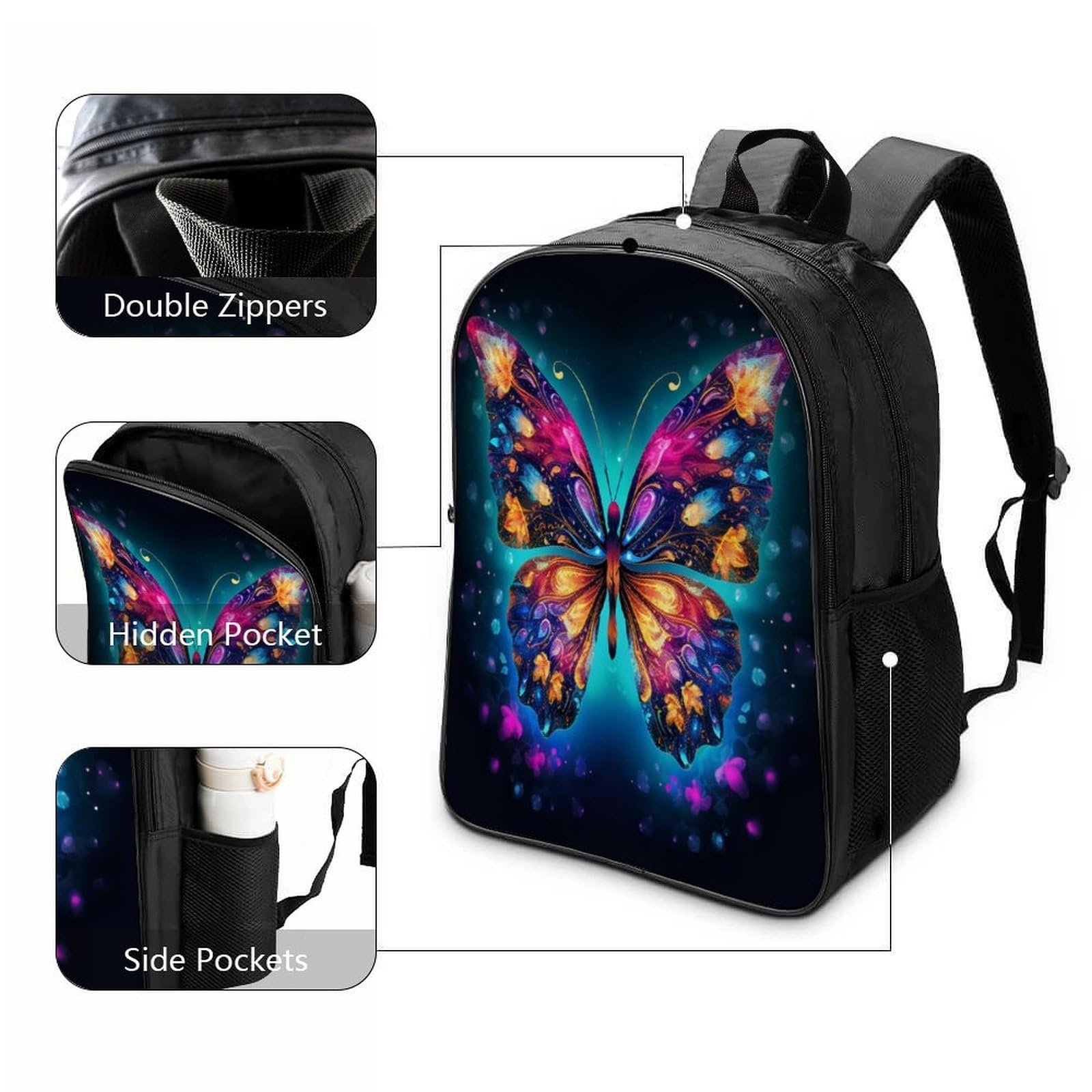 Рюкзак DPEOANEBN Butterfly 3D для дітей, великі шкільні ранці, подарунки до школи, 40x28x16 см, фото №3