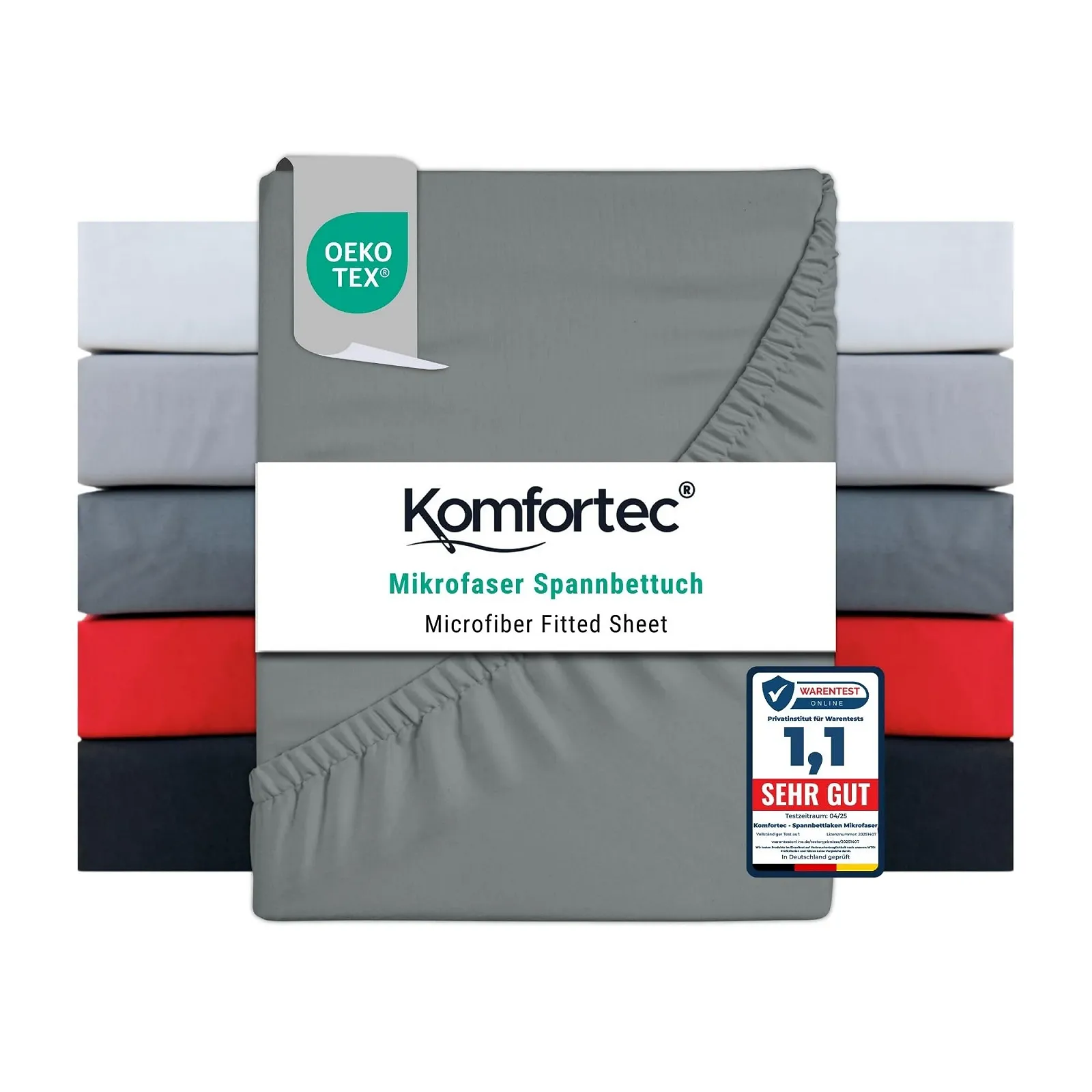 Простынь на резинке Komfortec Microfibre 90 x 200 см, серая, фото №1