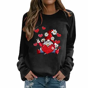 Женский Свитшот Валентина, Женский Свитшот, Круглый вырез, Принт сердце, Длинный рукав, Повседневный, Свит-топ, Женский Свитшот, Пуловер - Фото 1