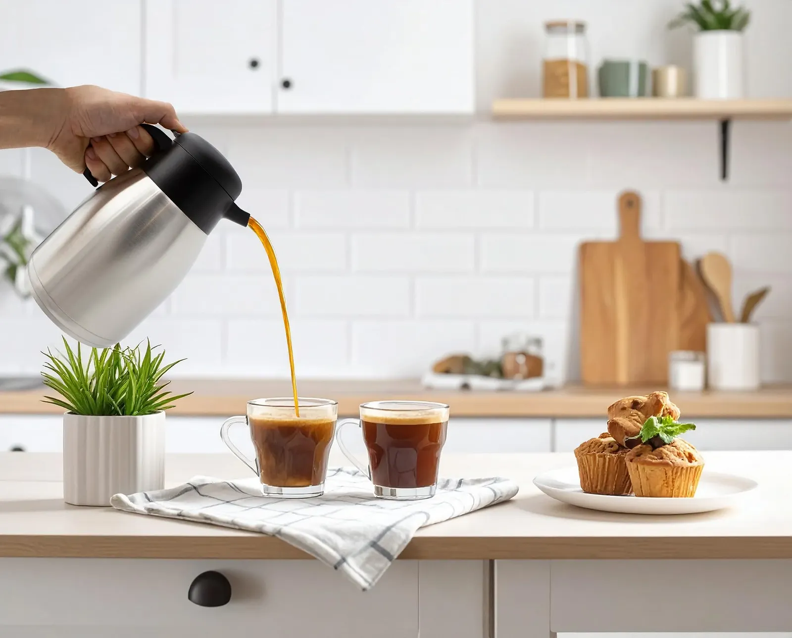 Термос Кофейник 1.5 Л Thermos Нержавеющая сталь Двустенный Кофейник с Операцией Одной Рукой Изолированный Кувшин Термический Чайник для Кофе, Чая, Воды и т.д. Изолированный Термический, фото №3