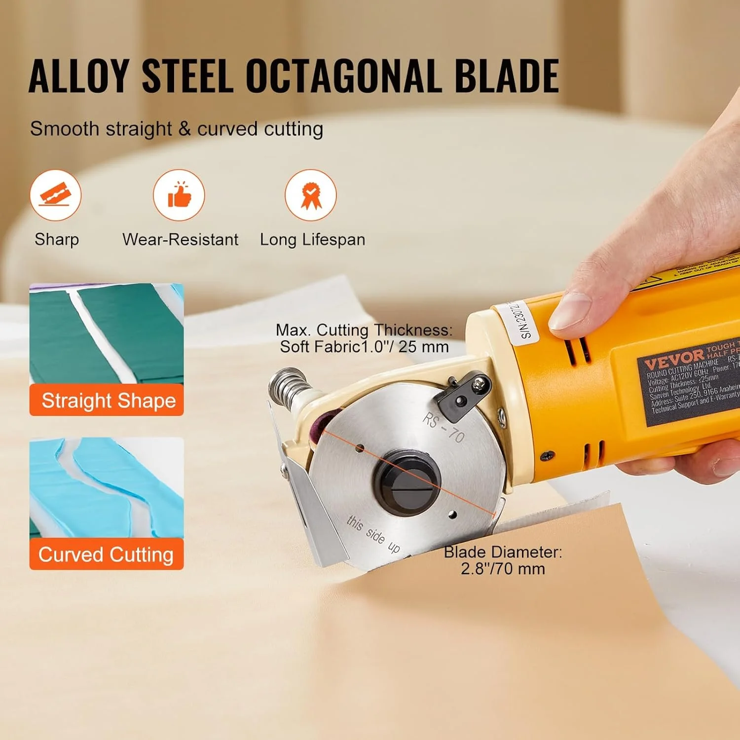 Дисковий різак VEVOR RS-70 / 170 W / 2400 RPM / Макс. товщина 25 мм / Провідний / Жовтий, фото №4 Дисковий різак VEVOR RS-70 / 170 W / 2400 RPM / Макс. товщина 25 мм / Провідний / Жовтий, фото №4