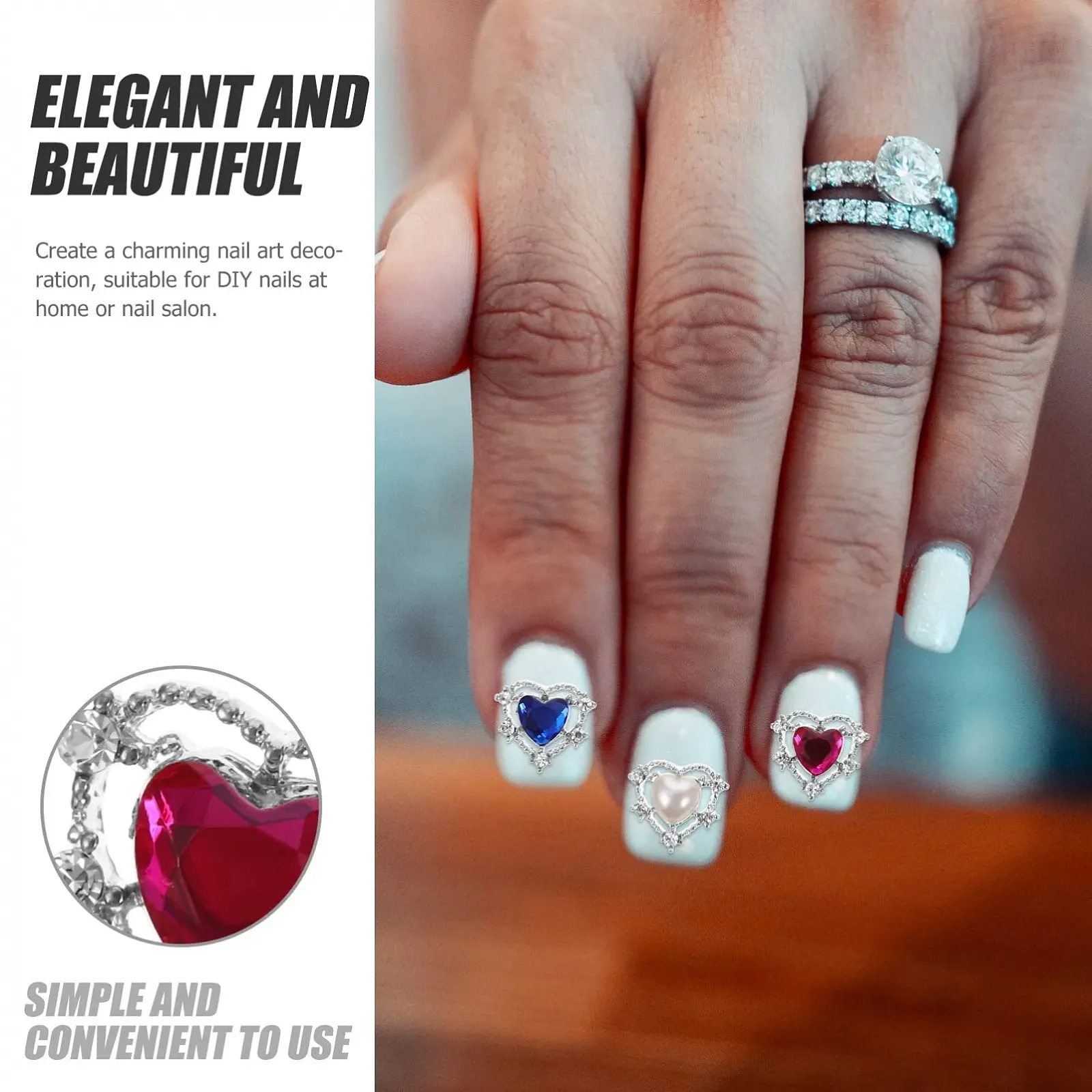 Прикраса для нігтів Серце FRCOLOR 30шт Стрази, різнокольорові блискітки, фото №8