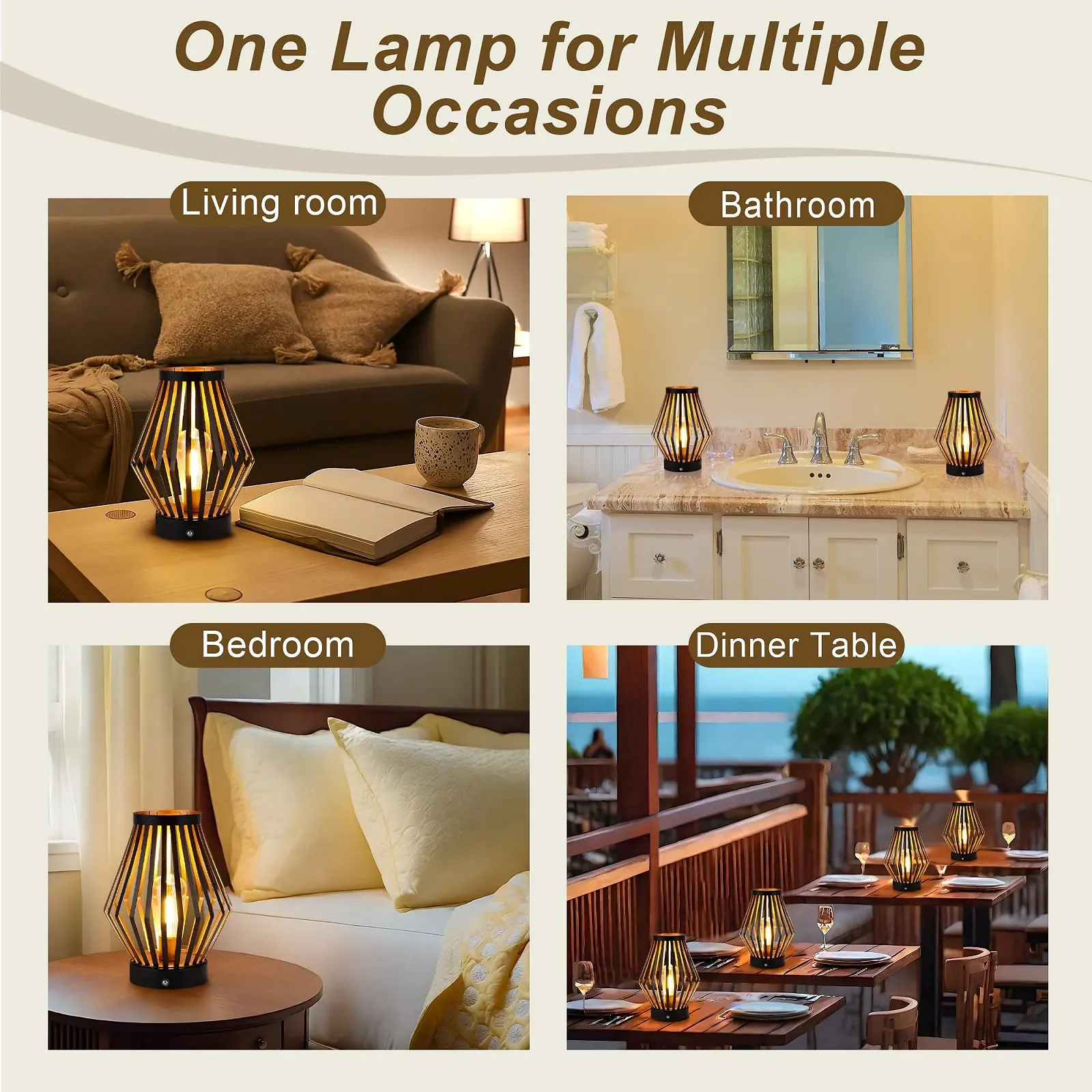 Настільна лампа JHY DESIGN приліжкова з регулюванням яскравості, висота 20 см, акумуляторна, металева клітка з LED лампою в стилі Едісона, бездротова, бронза, фото №6