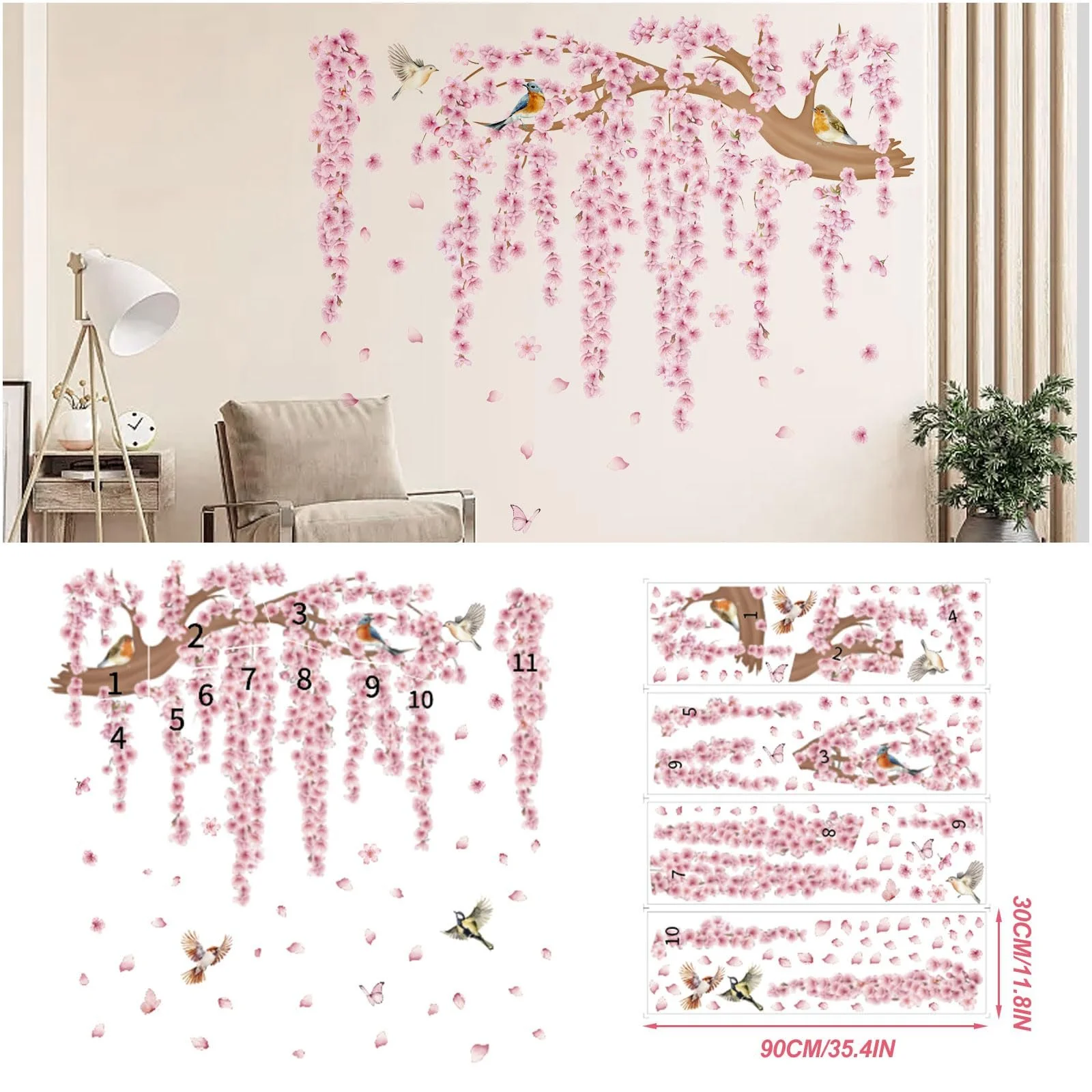 Наклейка на стіну Рожева сакура XXL 95 x 122 см Рожевий, фото №4
