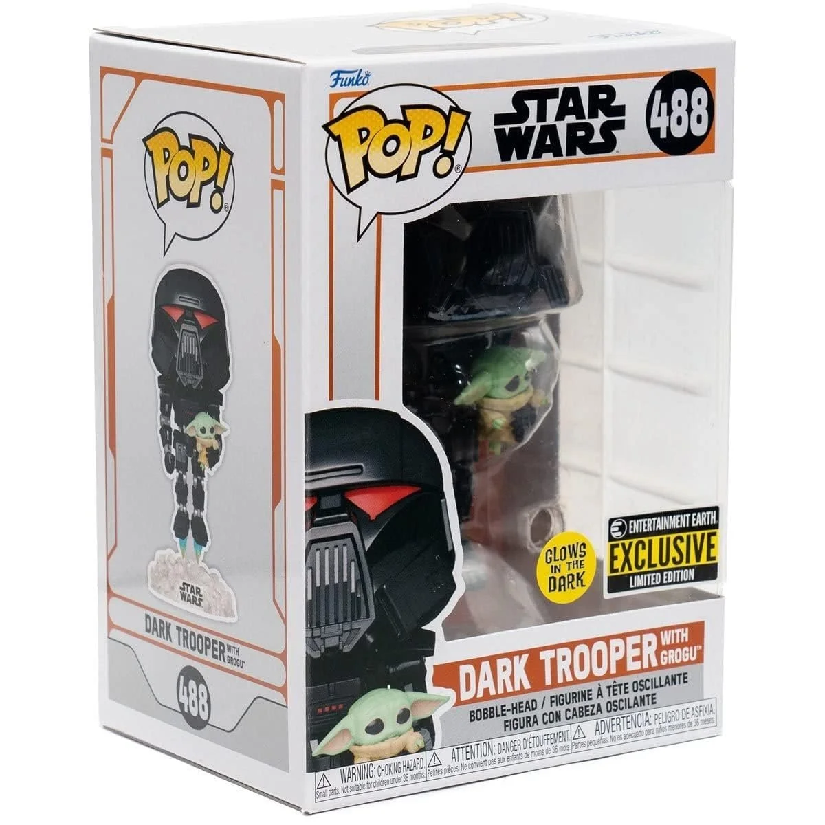 Вінілова фігурка Funko Pop! Star Wars: Mandalorian Dark Trooper with Child Glow in the Dark, фото №8