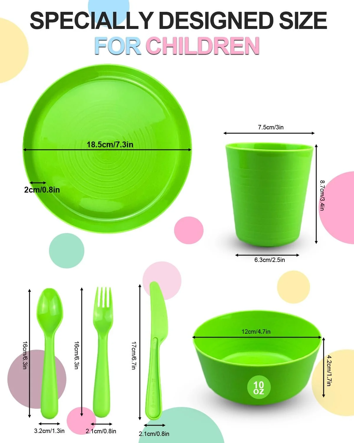 Набор детской посуды WAIZHIUA 24 предмета, пластик без BPA, 4 цвета, фото №2