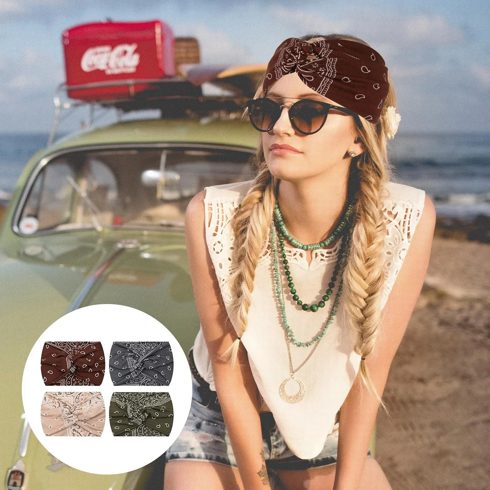 Пов'язка на голову Жіноча літня в стилі бохо, еластична, фото №6 Пов'язка на голову Жіноча літня в стилі бохо, еластична, фото №6