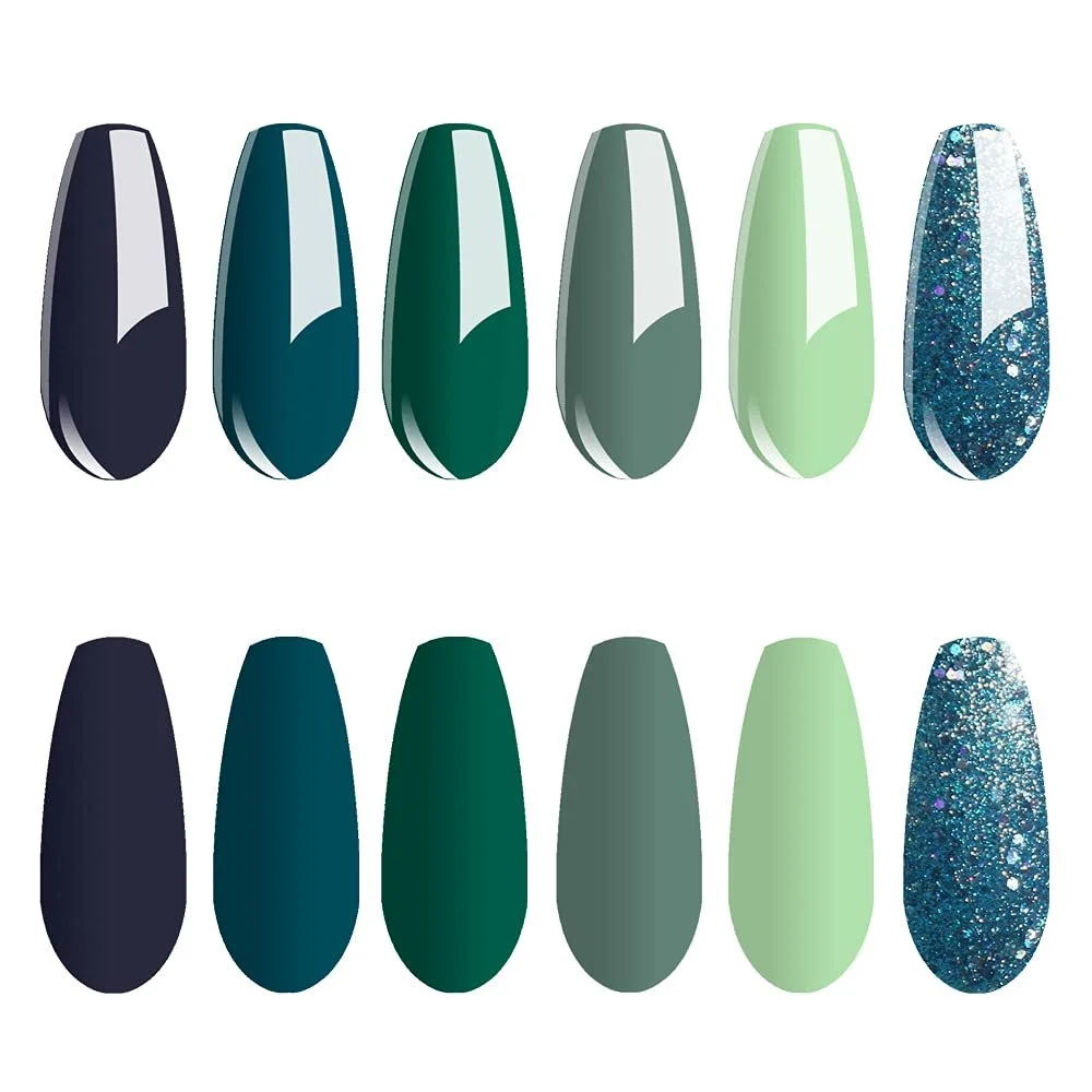 Гель-лак Vishine з УФ-блискітками зелений, набір з 6 кольорів, 8 мл, фото №4