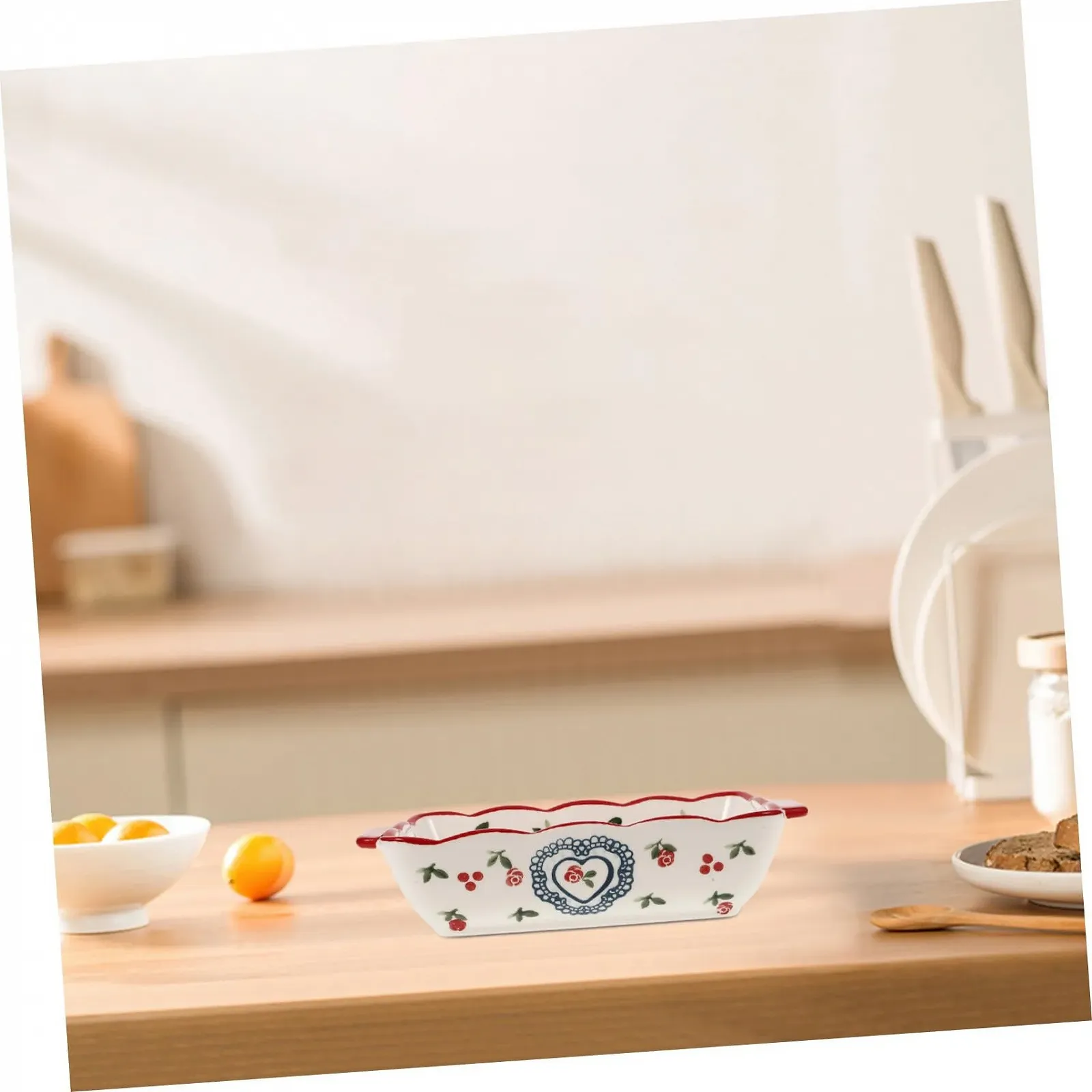 Форма для запекания керамическая прямоугольная с двумя ручками жаропрочная гладкая для микроволновой печи и морозильной камеры, фото №5