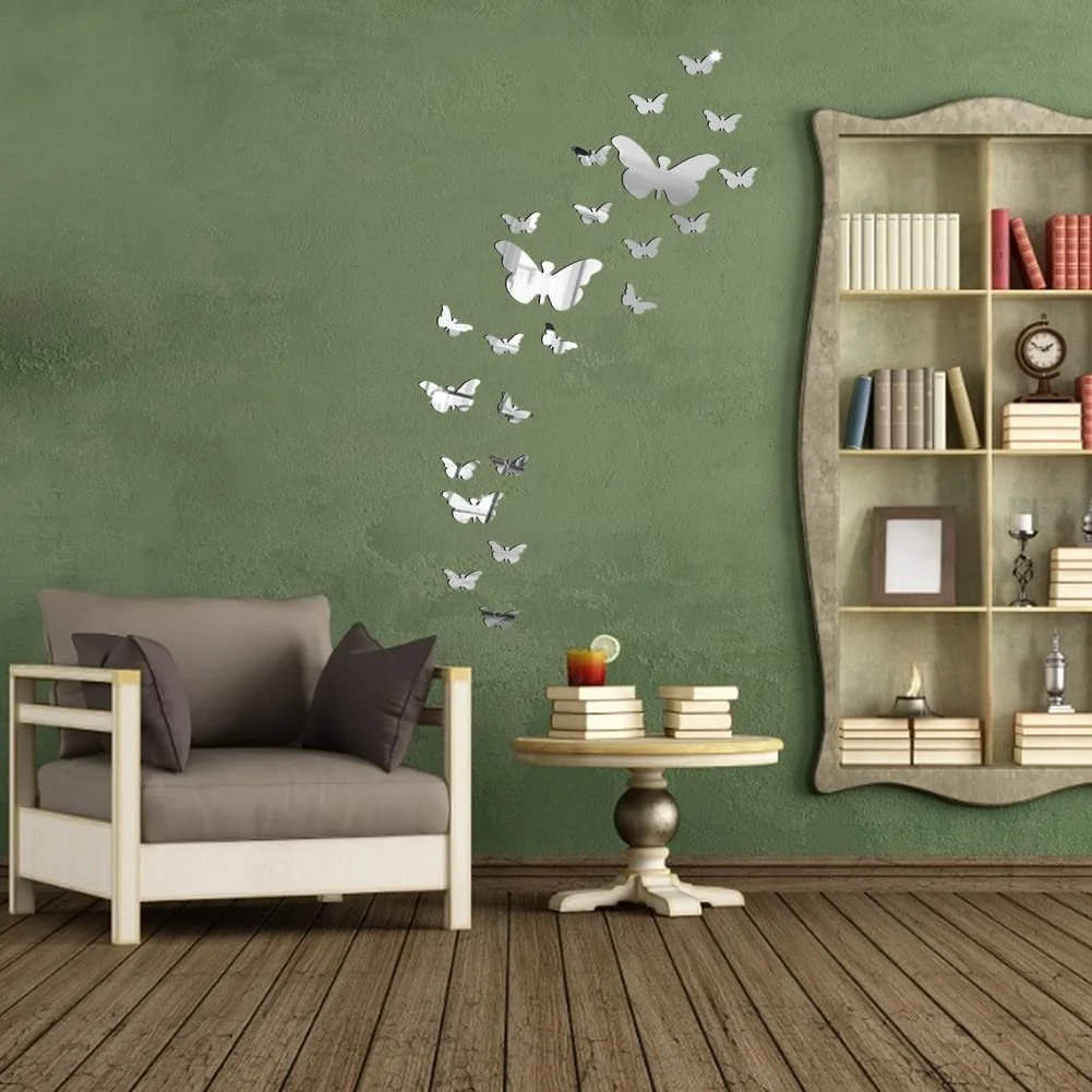 Акриловые зеркальные наклейки 3D Бабочки Серебристые 30 шт., фото №8