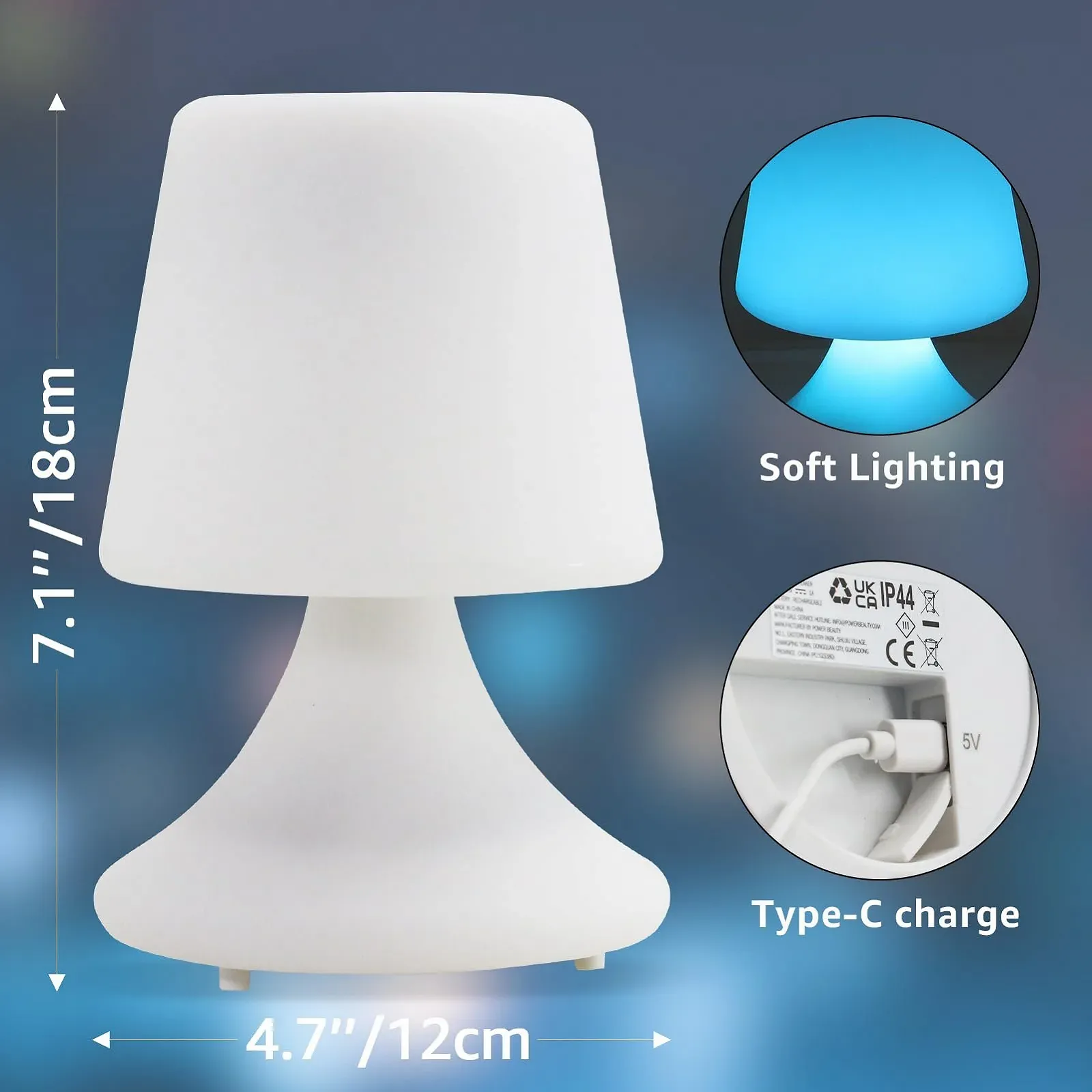 Настільна лампа uuffoo LED акумуляторна IP44 8 кольорів RGB з динаміком USB-C Біла, фото №2