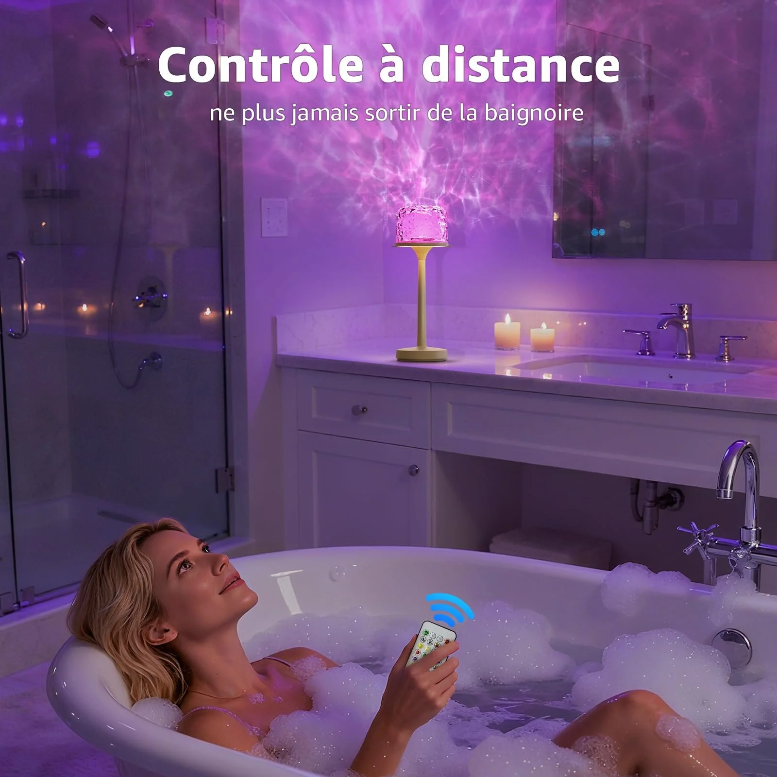 Лампа для душу himmel AquaSpa Водонепроникна 16 кольорів Проектор хвиль Акумуляторна Сенсорна Пульт ДК, фото №5