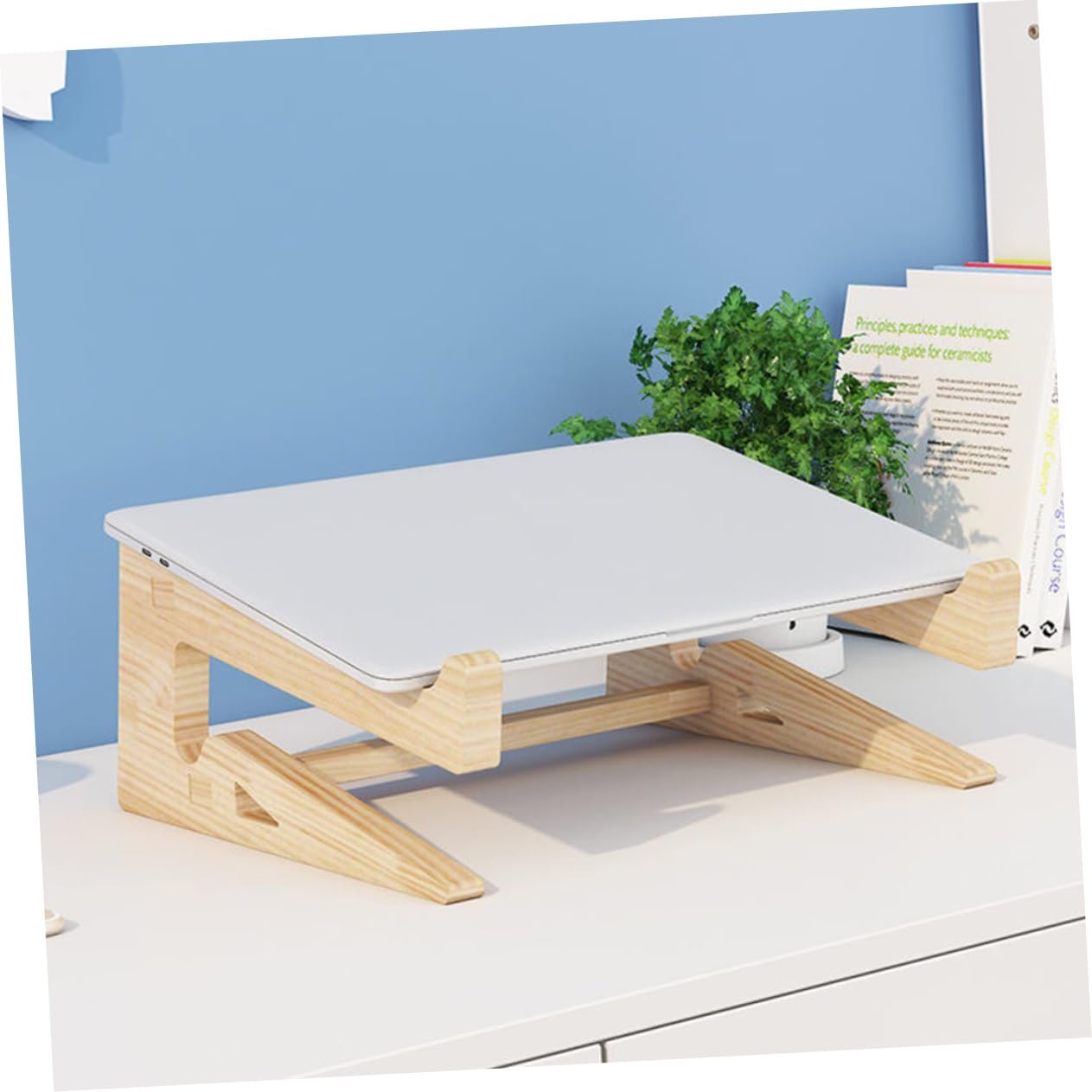 Подставка Деревянная для ноутбука Эргономичная Приподнятая Подставка для компьютера для ноутбуков Нескользящая Подставка для дисплея Стабильная Настольная подставка для офиса и дома, фото №6