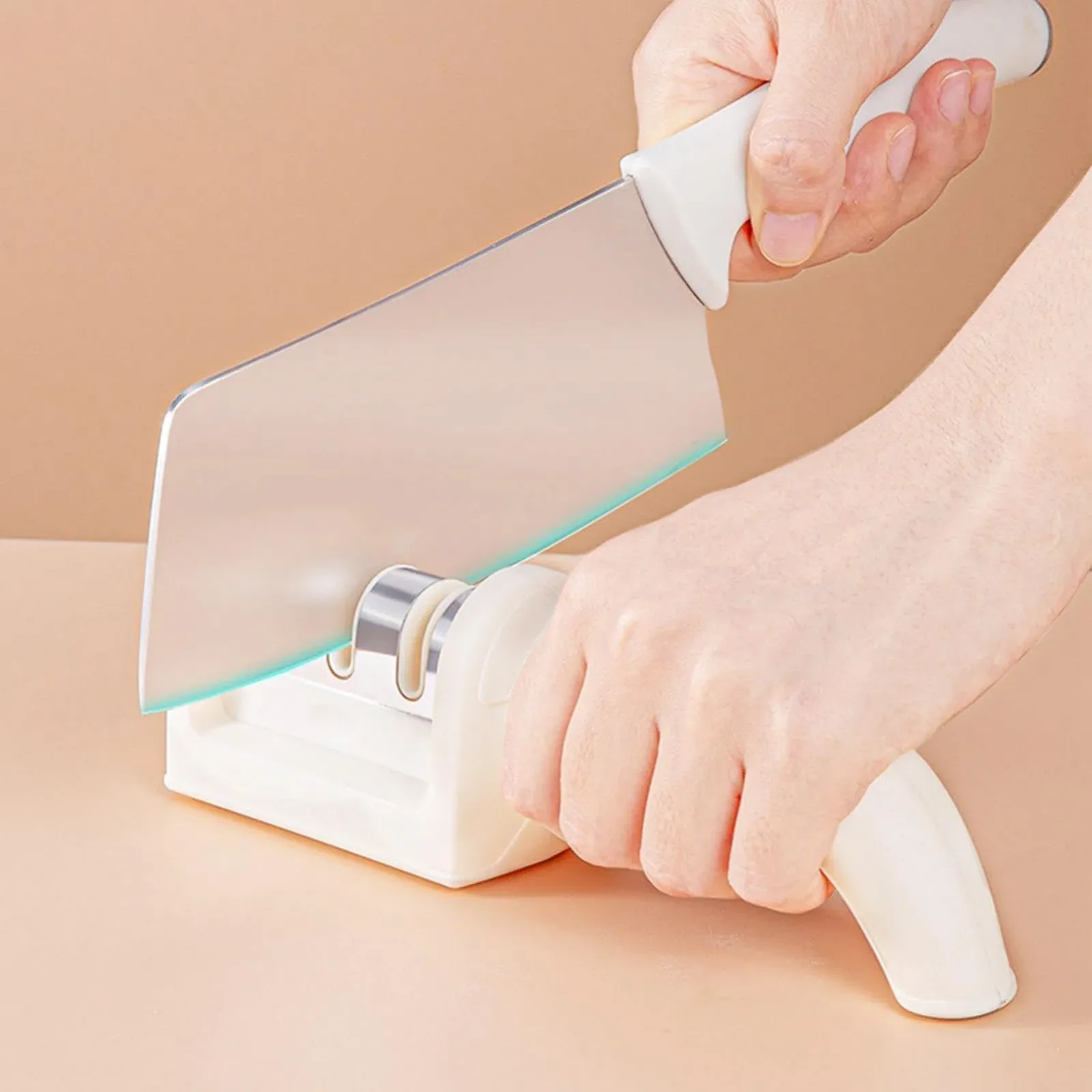 Точилка для ножниц HJZZQH 3-ступенчатая, нескользящее основание, для заточки и полировки кухонных ножей, фото №9