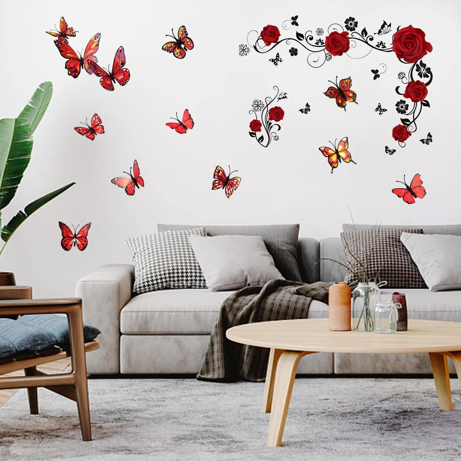 Наклейка на стіну Elee 1 Rose Wall Sticker and 12 3D Butterfly Wall Stickers Червона та чорна, фото №5