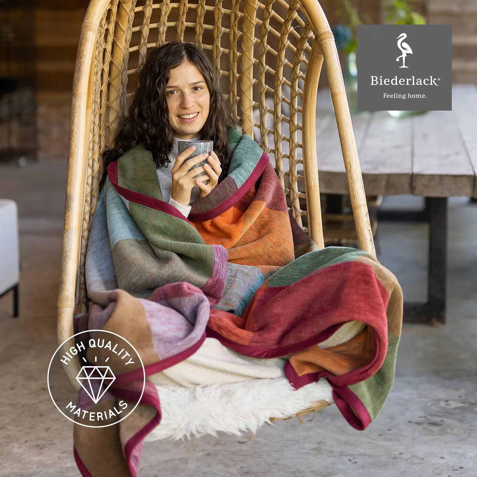 Одеяло Biederlack Мягкое, хлопковое, в клетку, 150 x 200 см, разноцветное, фото №3