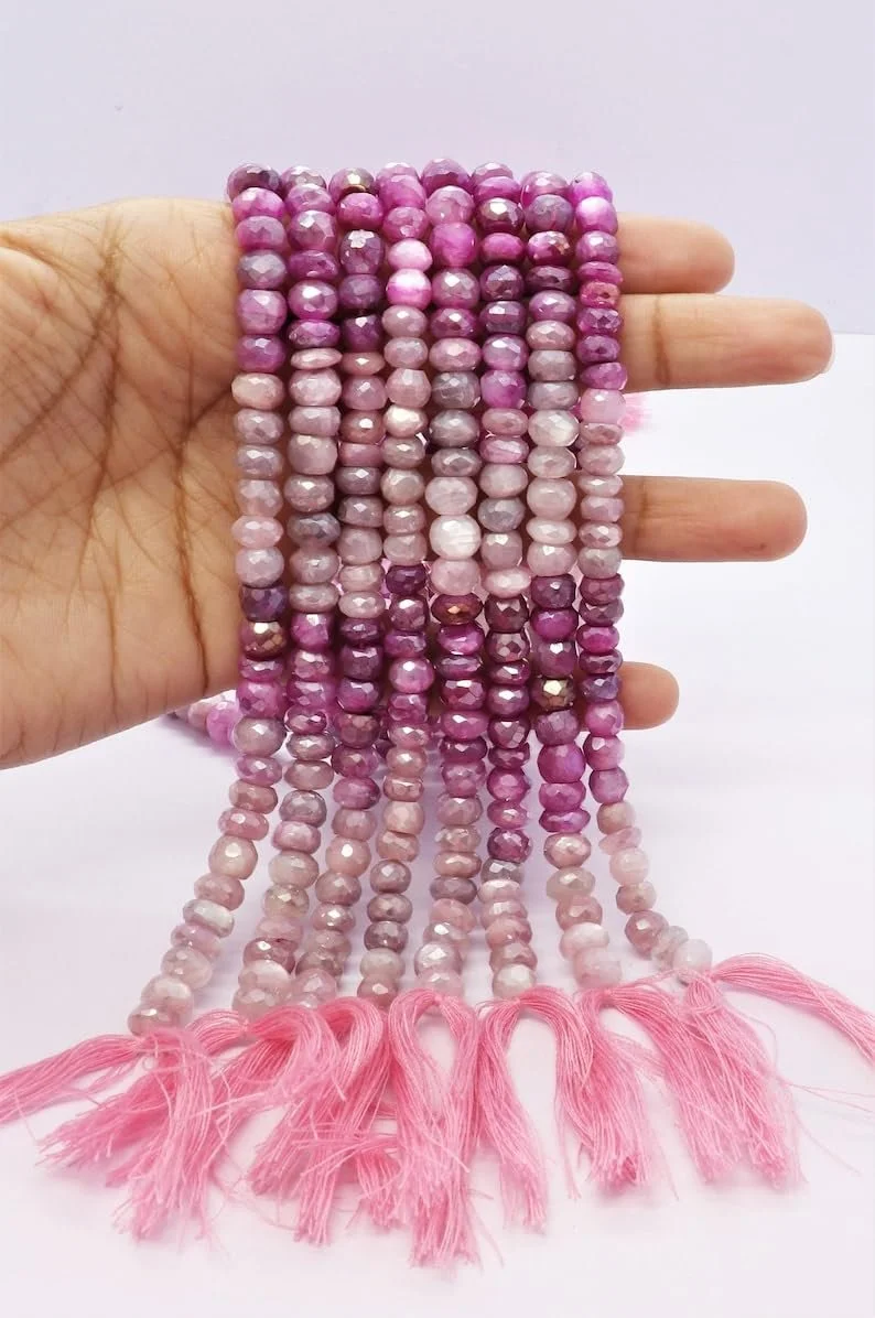 Бусины Лунный Камень рондель ограненные 6-7 мм нить 33 см Розовый, фото №1