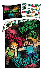 Дитяча Постільна Білизна Minecraft 140 x 200 см, наволочка 70 x 90 см, з Алексом і Стівом - Фото 1