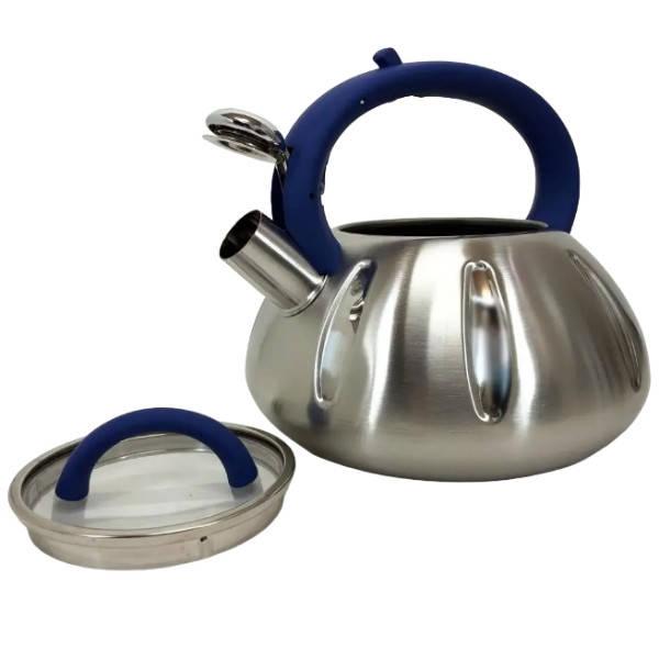 Чайник из нержавеющей стали со свистком 2,5л UNIQUE UN-5303 Голубая ручка, фото №1