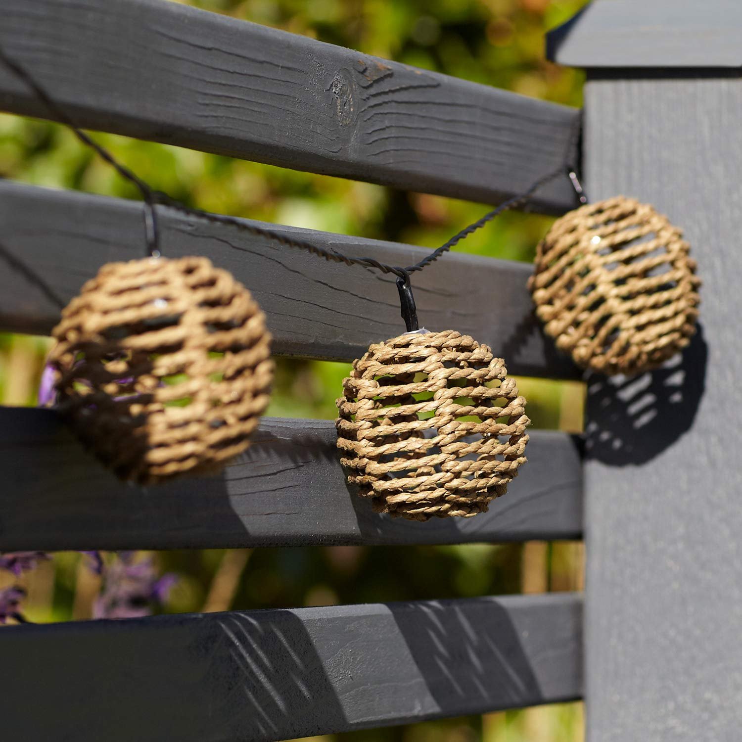 Гірлянда Lights4fun Solar Rattan Ball Lantern 10 LED теплий білий, фото №3