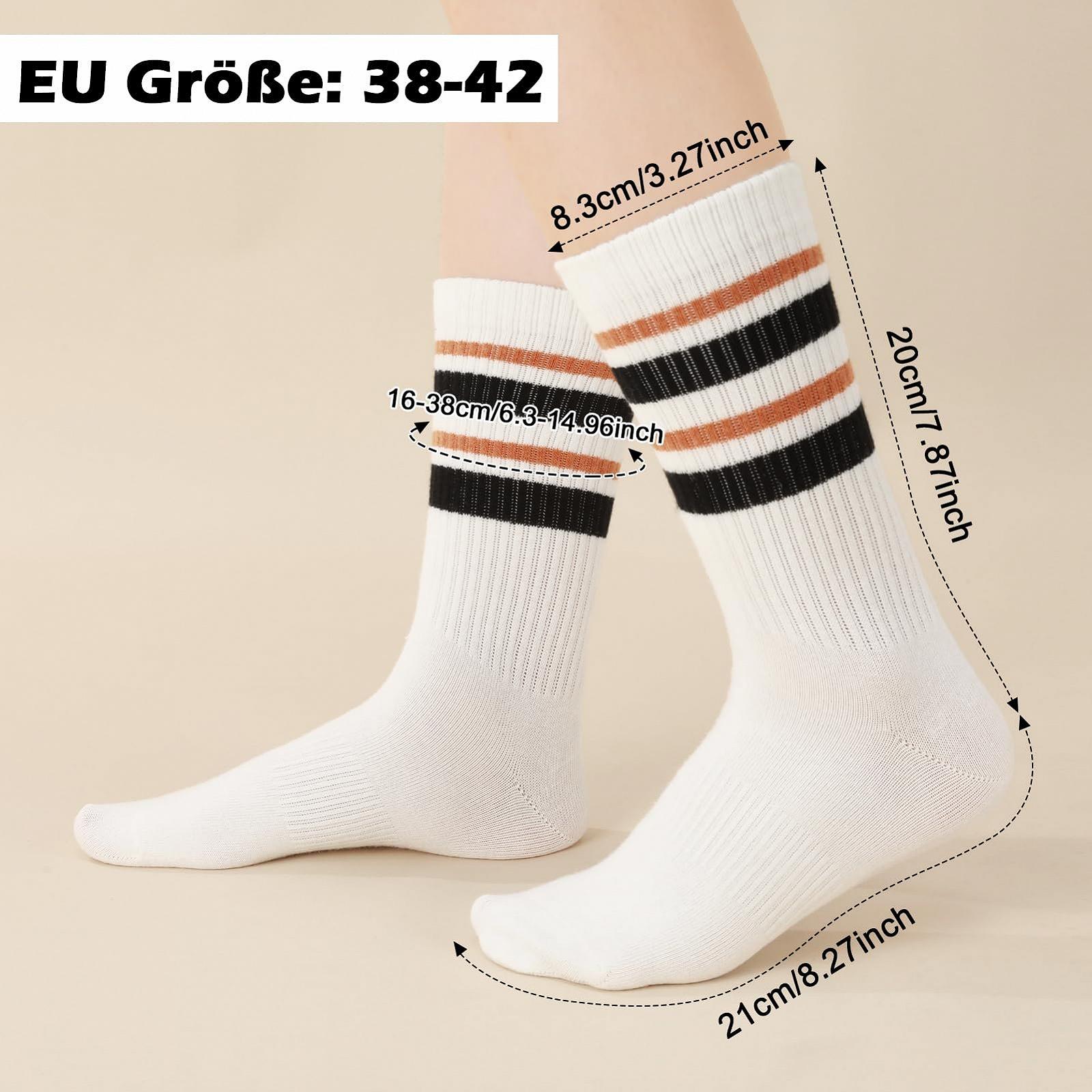 6 пар женских теннисных носков, полосатые спортивные носки, дышащие теннисные носки, полосатые носки, женские хлопковые носки-трубы, ретро-носки, носки до середины икры 38-42, фото №2