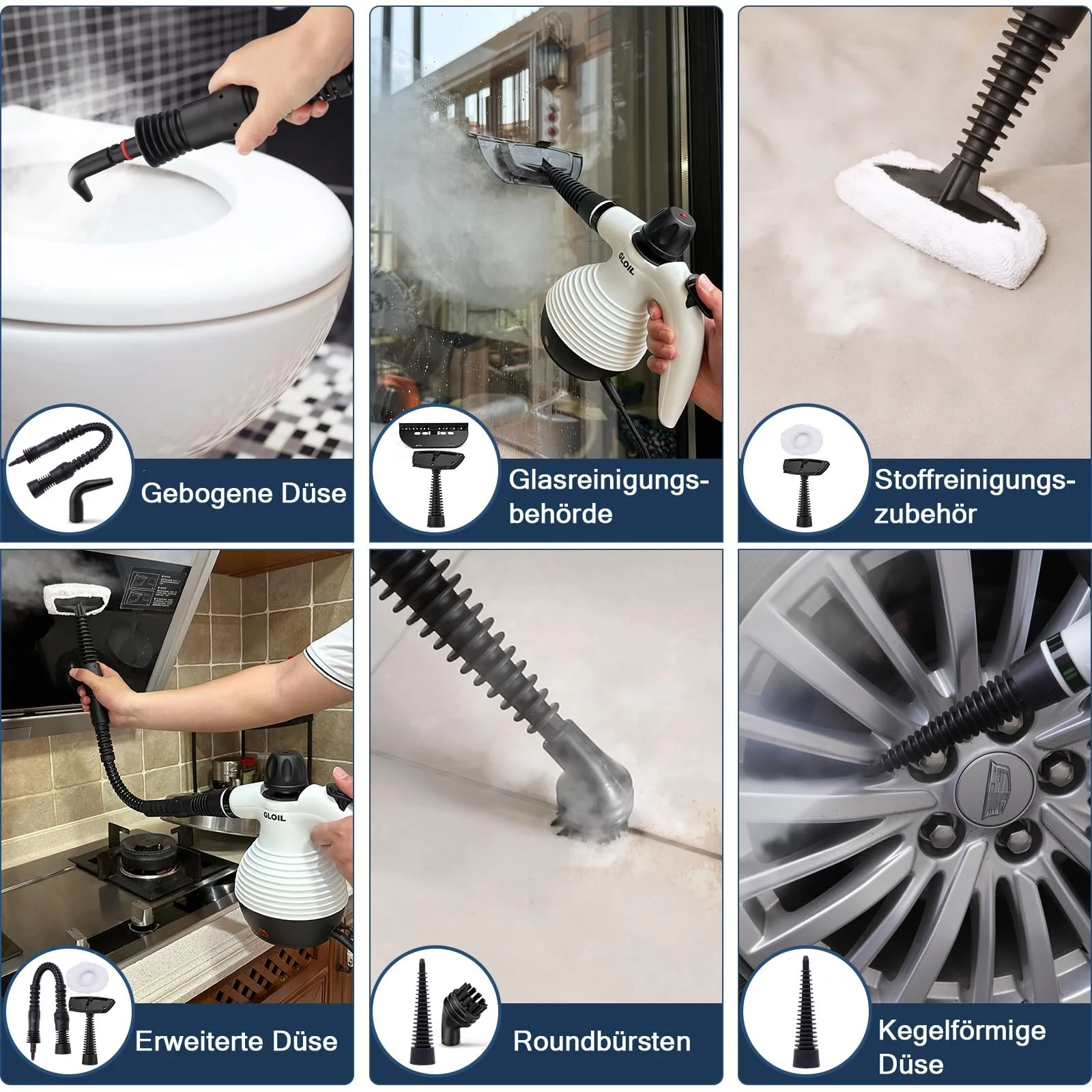 Пароочисник портативний GLOIL багатофункціональний 10 аксесуарів 1050W, фото №6