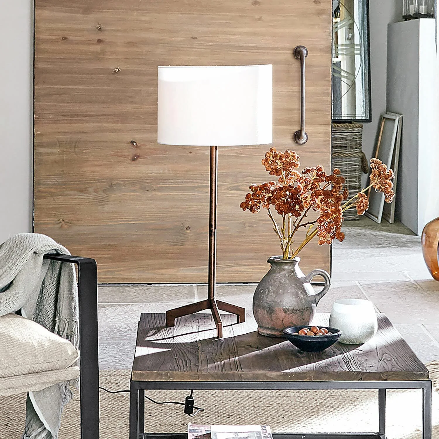 Настільна лампа Loberon Taylor залізо бавовна висота 65/30 см кремова / античний коричневий, фото №4