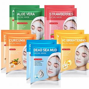 Маска Глиняная Увлажняющая для лица для женщин Набор масок для ухода за кожей Маска из глины Мертвого моря Алоэ Вера VC Куркума Клубника для глубокого очищения 10 штук - Фото 1