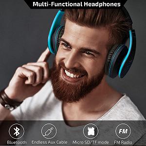 Навушники PowerLocus Bluetooth Over Ear Wireless з мікрофоном Складні М'які амбушури Hi-Fi Stereo Бас Навушники Бездротовий і дротовий режим Синій synthetic.ua - Фото 1