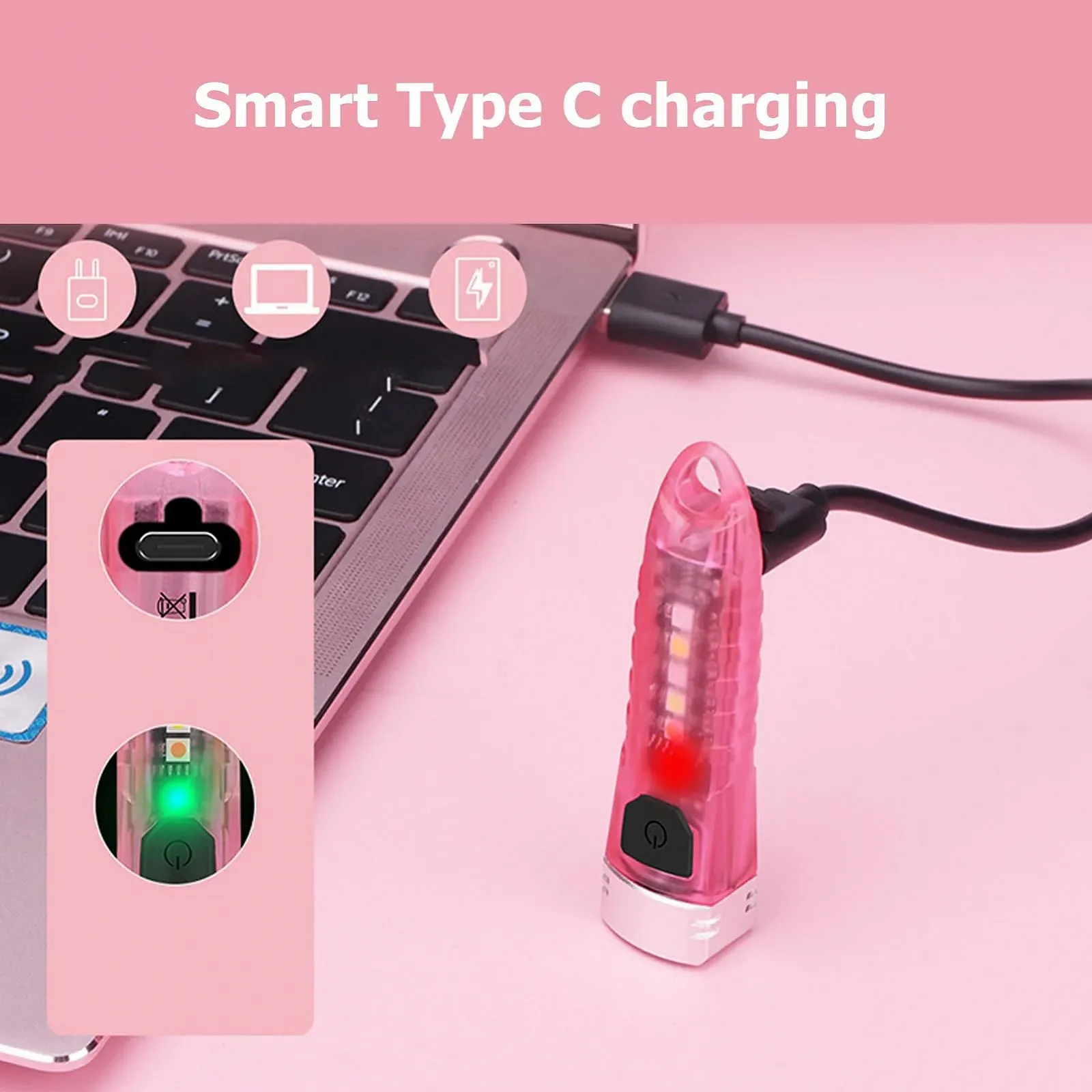 Фонарик карманный Mini LED Аккумуляторный 400 лм Розовый прозрачный, фото №9 Фонарик карманный Mini LED Аккумуляторный 400 лм Розовый прозрачный, фото №9