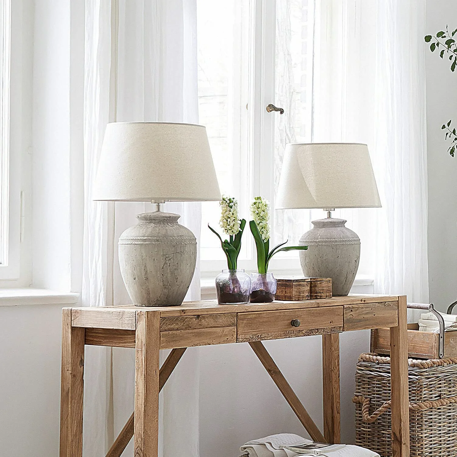 Настільна лампа Loberon Mosnay 58 x 30 см бежева / античний сірий, фото №3