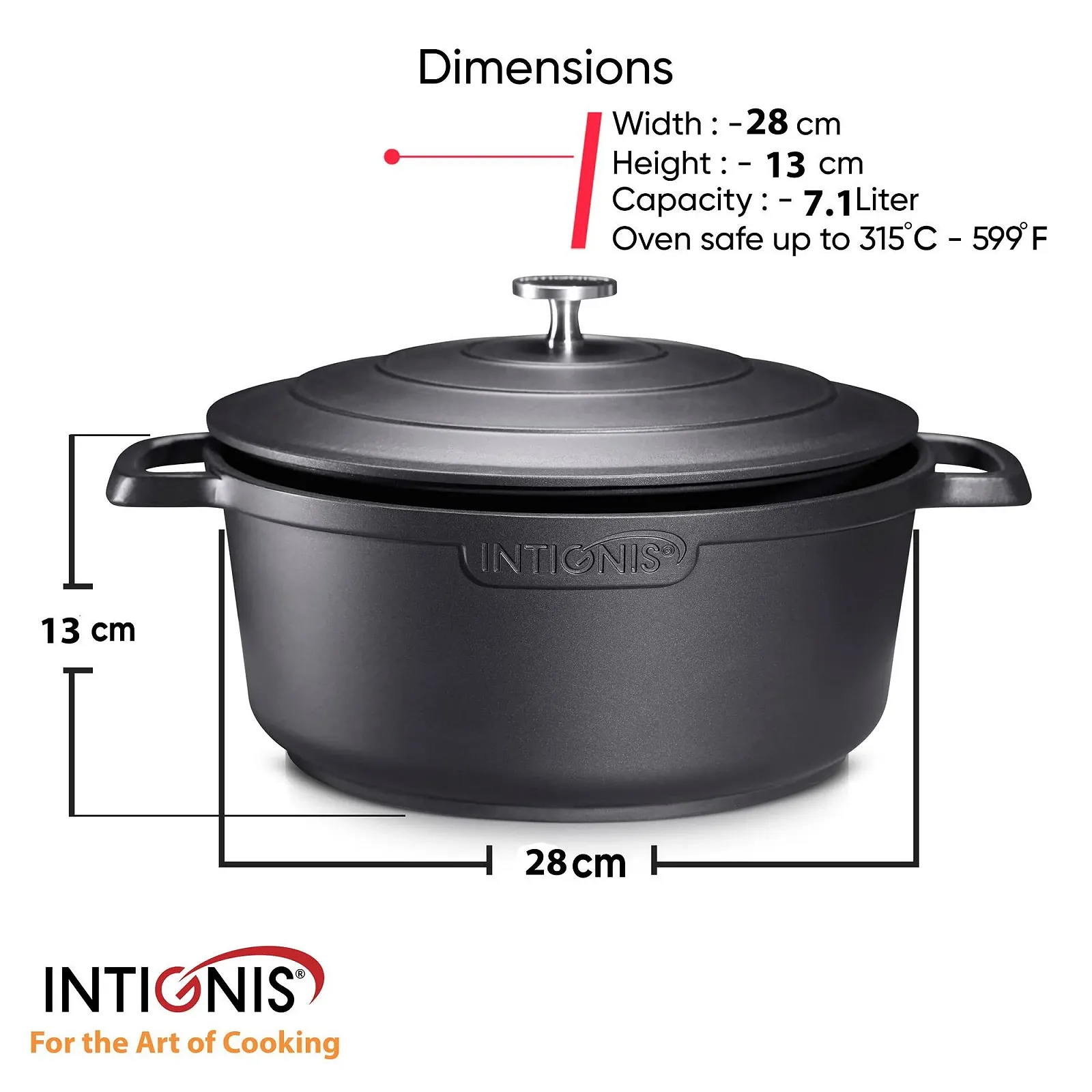Кастрюля INTIGNIS 28 см 6 л антипригарная индукционная матовая черная, фото №2