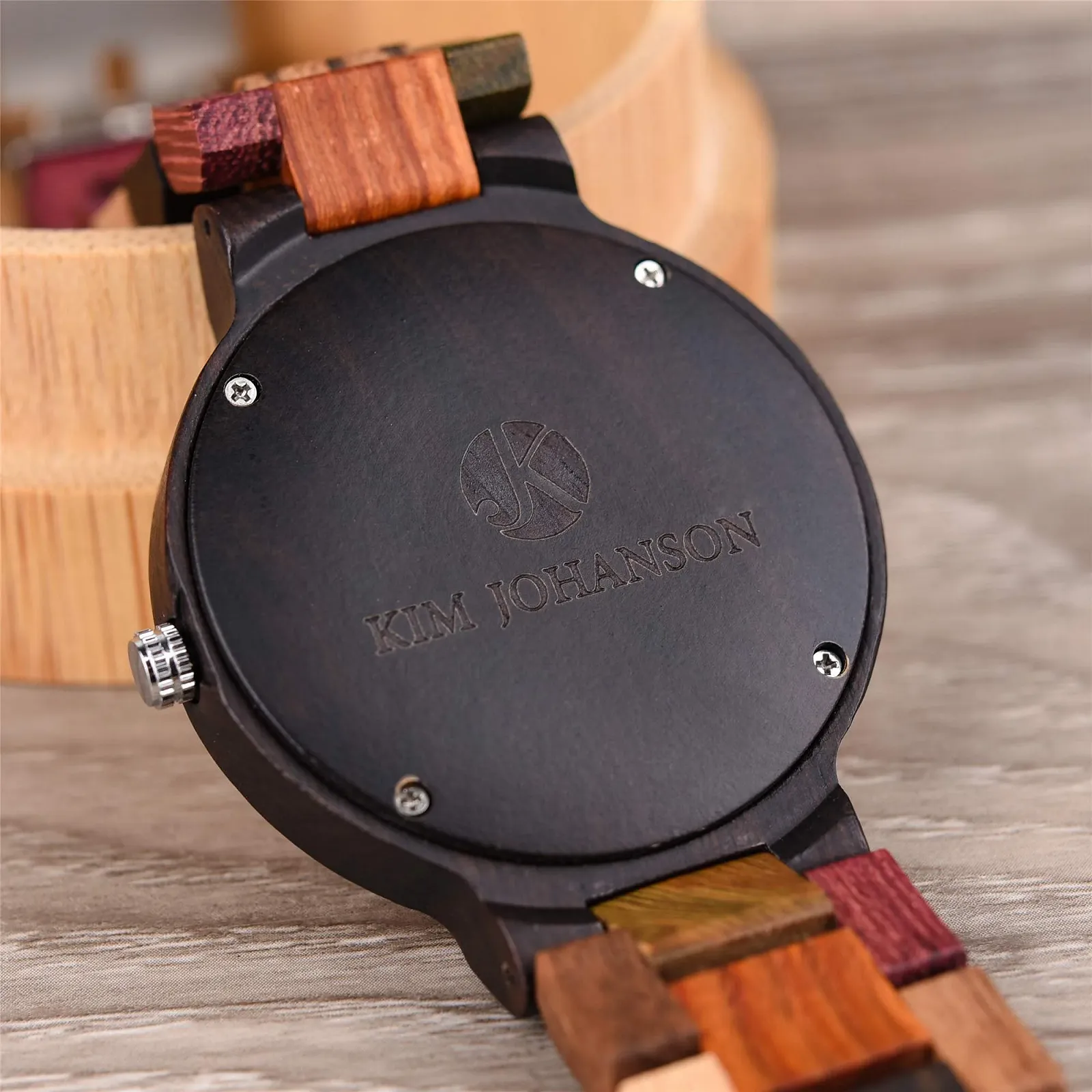 Мужские часы из дерева и нержавеющей стали Kim Johanson Colourful Week с отображением даты и дня, коричневый, фото №7 Мужские часы из дерева и нержавеющей стали Kim Johanson Colourful Week с отображением даты и дня, коричневый, фото №7