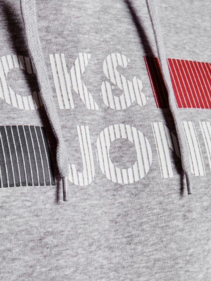 Світшот Jack&Jones PLUS LOGO SWEAT HOOD NOOS PS 12163777, світло-сірий меланж, принт: PLAY, XXXL, фото №3