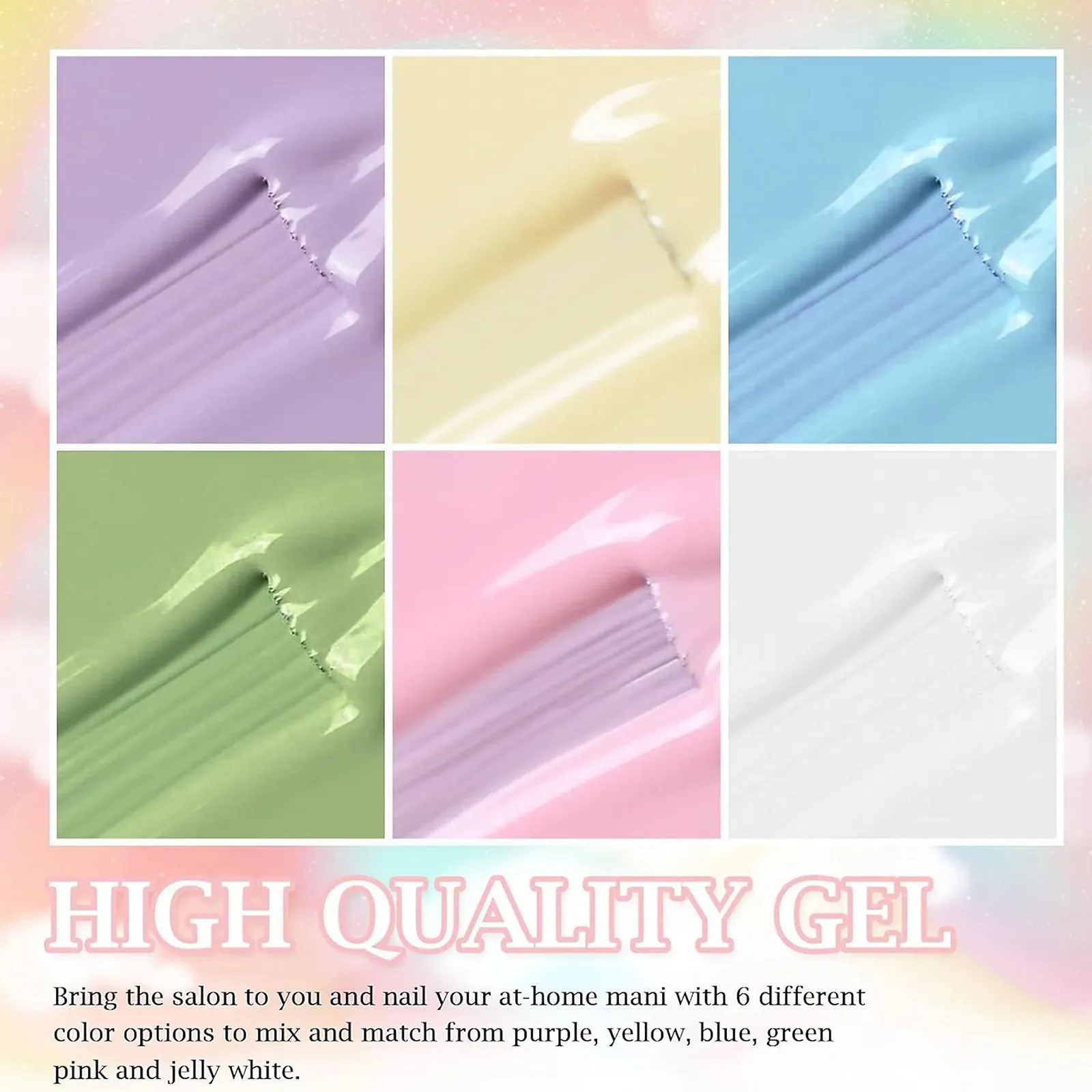 Набор лаков для ногтей MrCuvaryas, 6 цветов, пастельный нюдовый, розовый, голубой, жёлтый, лавандовый, фиолетовый, зелёный, быстросохнущий, нетоксичный, на водной основе, гель-лак для женщин, фото №5