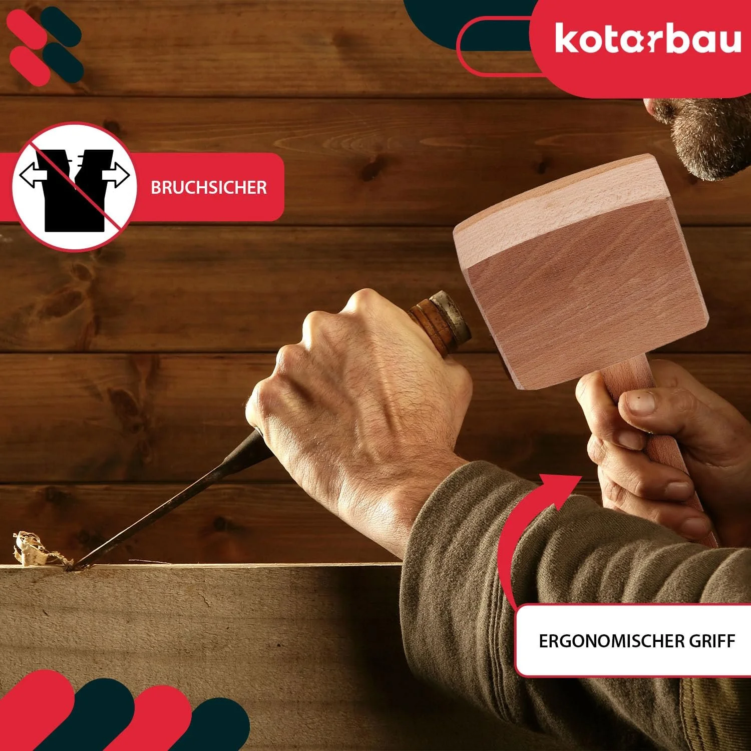 Киянка плотницкая KOTARBAU из бука прямоугольная, фото №4 Киянка плотницкая KOTARBAU из бука прямоугольная, фото №4