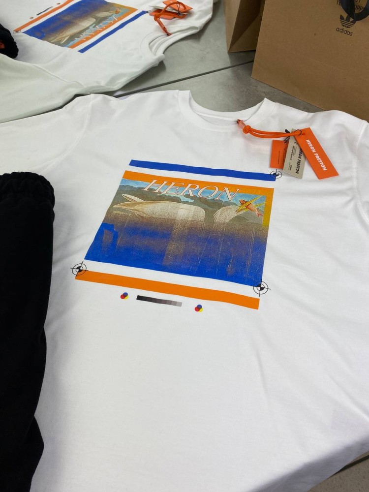 Футболка Heron Preston с брендовым цветным принтом белого цвета f578, фото №4