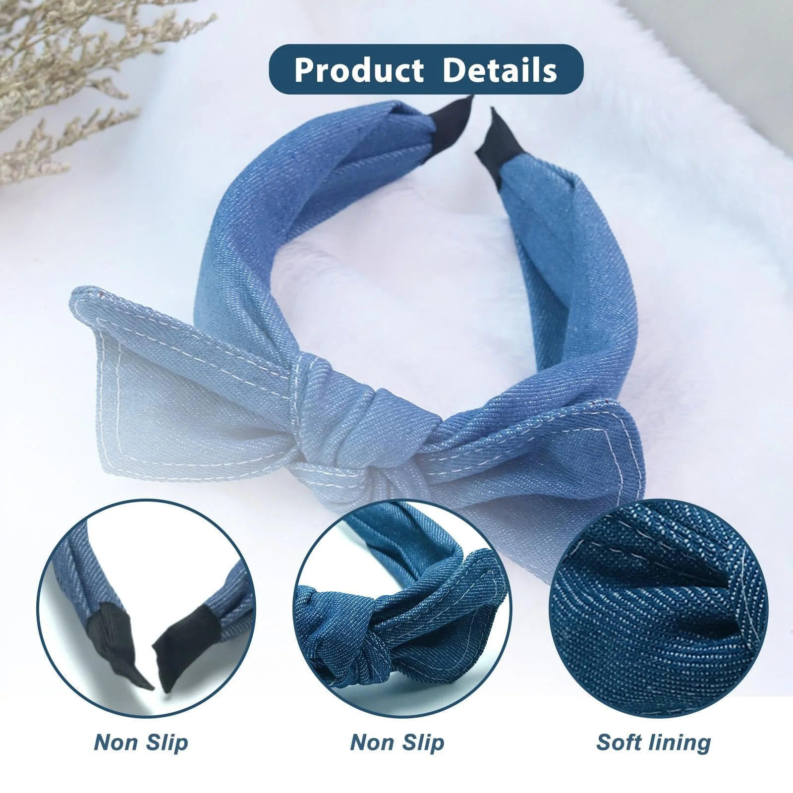 Обруч на голову Денім VASANA Синя, фото №3 Обруч на голову Денім VASANA Синя, фото №3