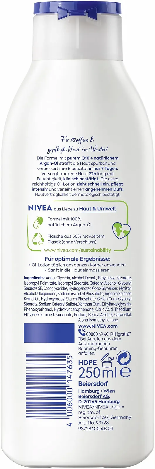 Лосьон NIVEA Q10 Укрепляющий Масляный, Питательный лосьон для тела со 100% натуральным аргановым маслом и чистым Q10, Укрепляющий крем для тела для зрелой и сухой кожи, 250 мл, фото №9