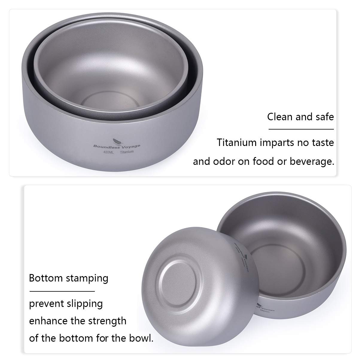 Миска Boundless Voyage Titan Ti15146B с двойными стенками, титановая, фото №2
