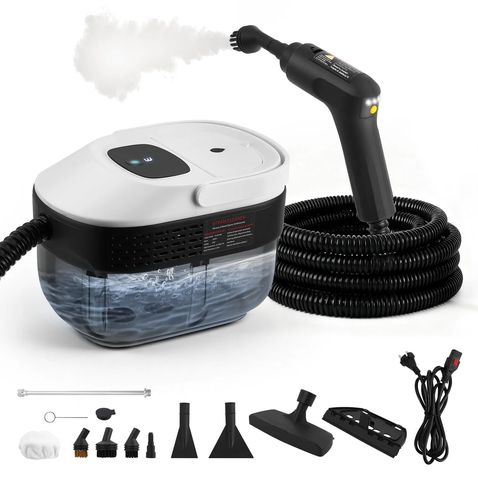 Ручний пароочисник 2500 Вт 1600 мл 3 бар із 6 щітками та 3 швидкостями, фото №1