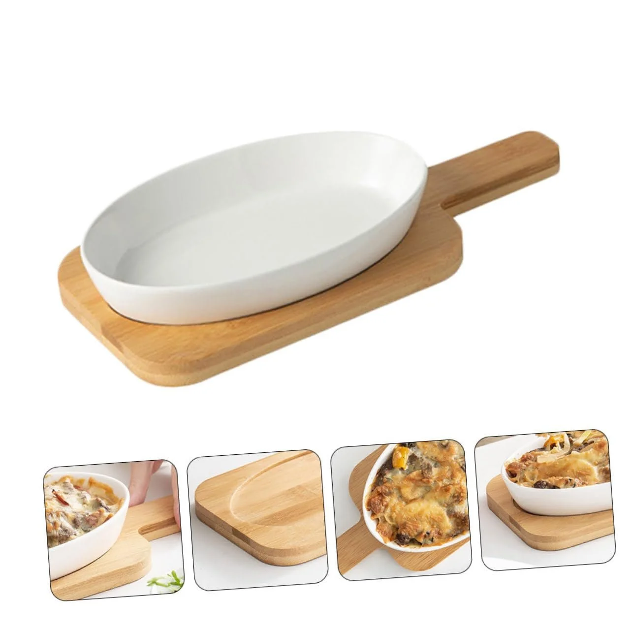 Форма для випікання керамічна овальна жаростійка з дерев'яною підставкою антипригарна, фото №7