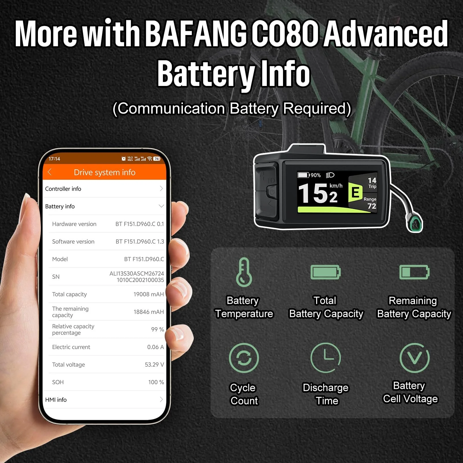 Велокомпьютер Bafang DPC080 CAN Protocol M225 M625 Type-C Charging Port, фото №7