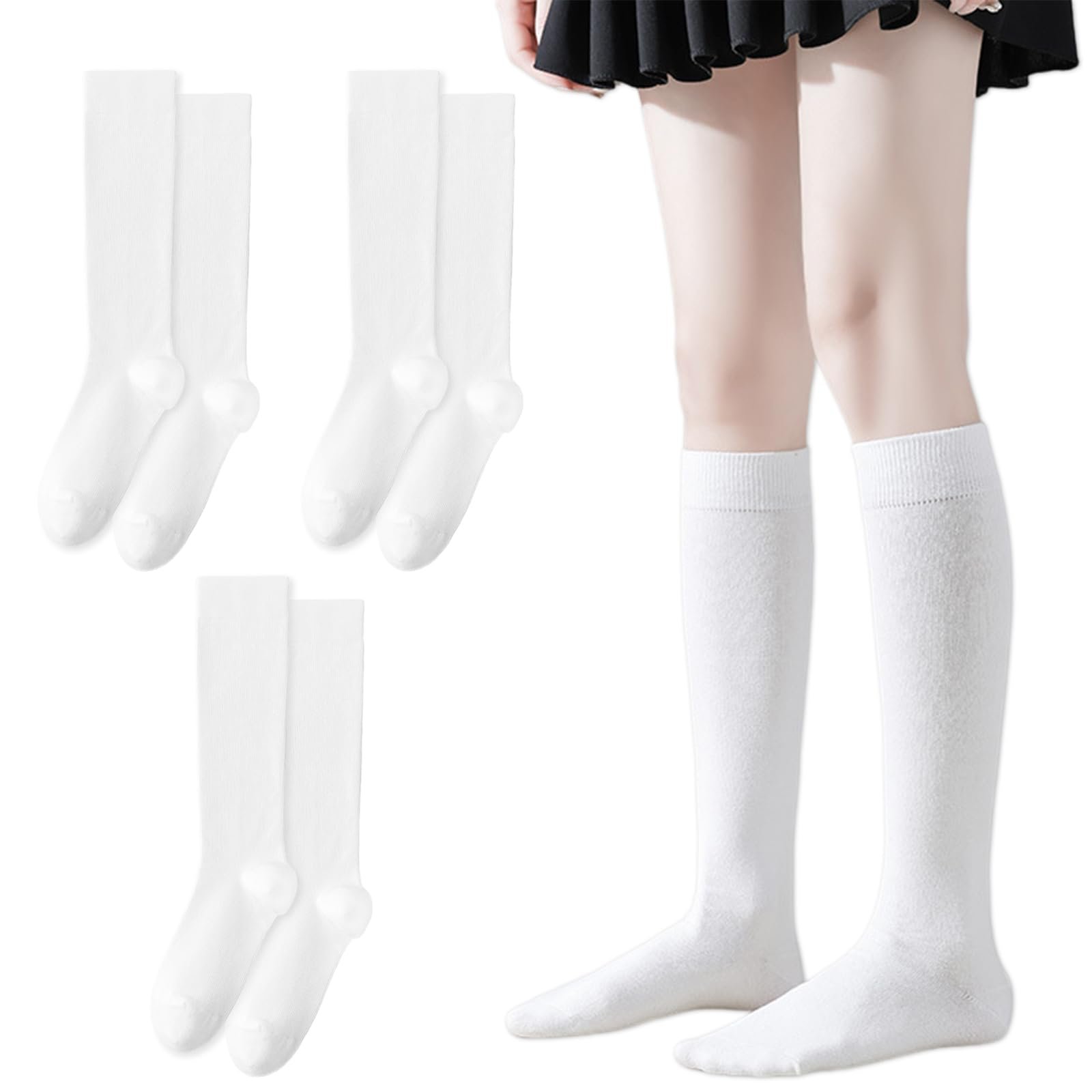 3 пары женских гольфов до колена Белый, фото №1
