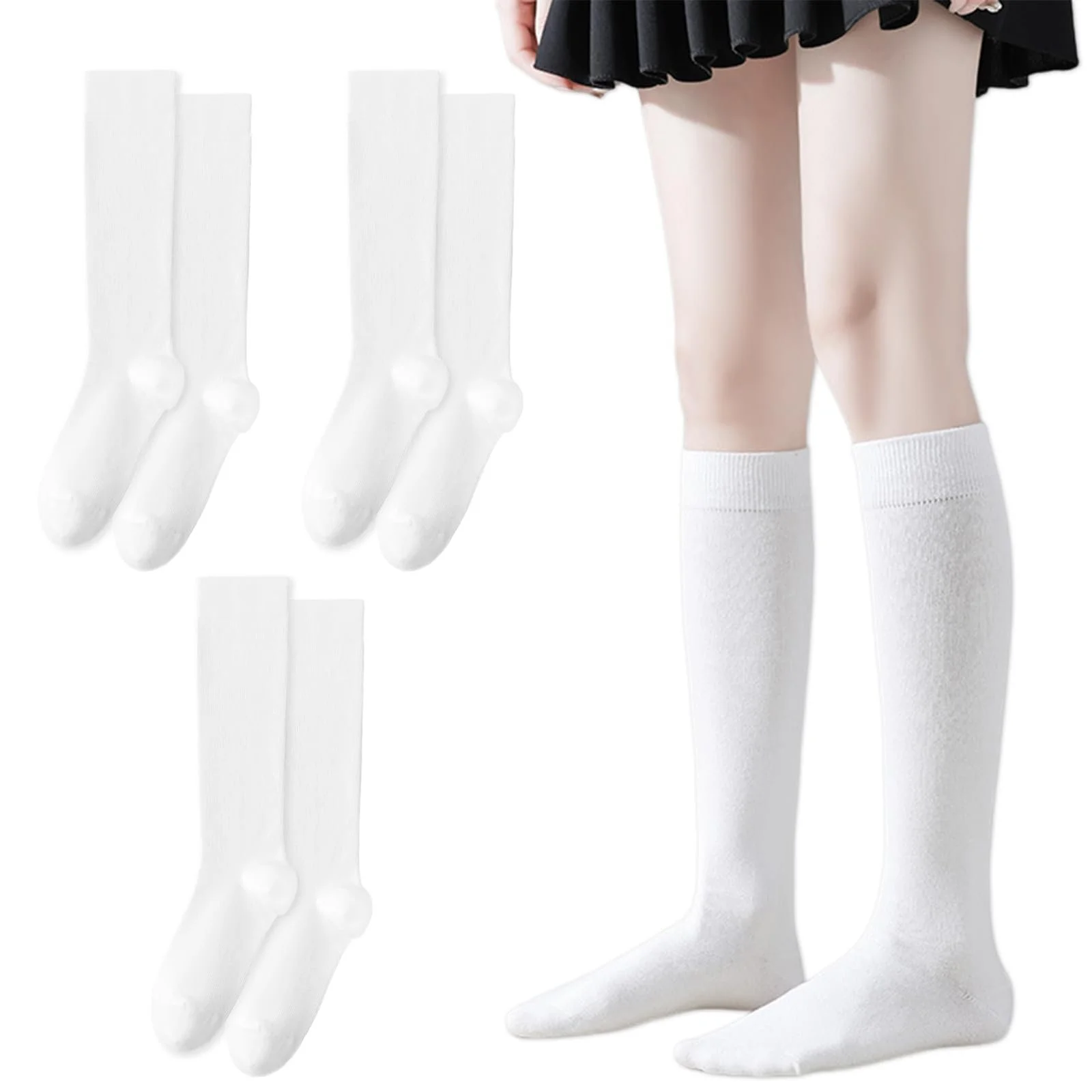 3 пари жіночих гольфів до коліна Білий, фото №1 3 пари жіночих гольфів до коліна Білий, фото №1