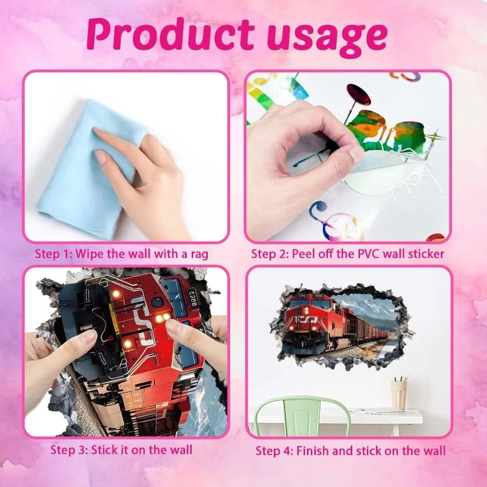 Наклейка на стіну 3D SUPERDANT Vintage Train Вінтажний потяг у лісі 96 x 60 см, фото №6